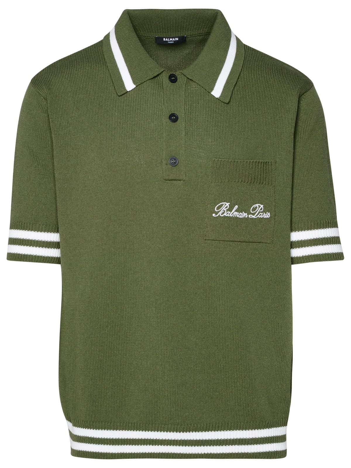 Balmain Polo Shirt In Green Cotton Blend