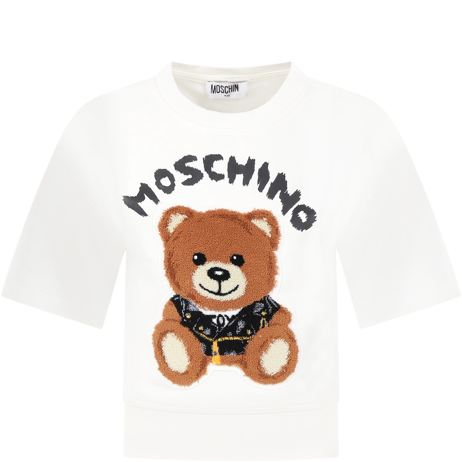 Moschino White Sweatshirt For Kids With Teddy Bear And Logo