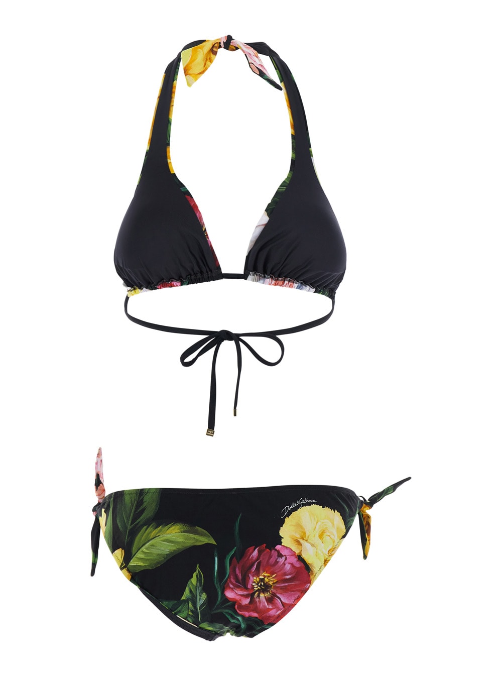 Dolce & Gabbana Black Floral-print Bikini Set In Multicolor
