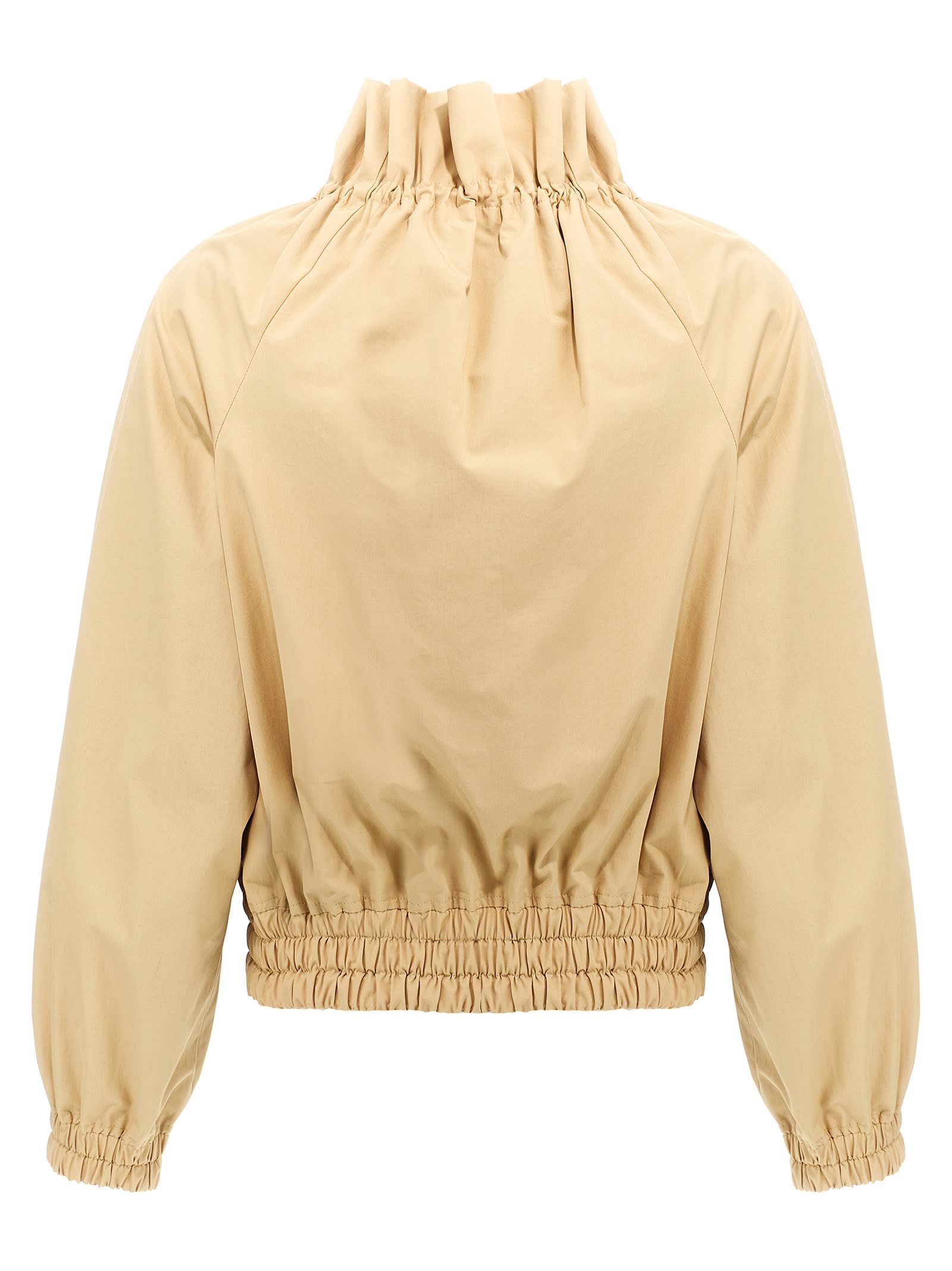 Dries Van Noten Cropped Ruffled Cotton-canvas Jacket In Beige