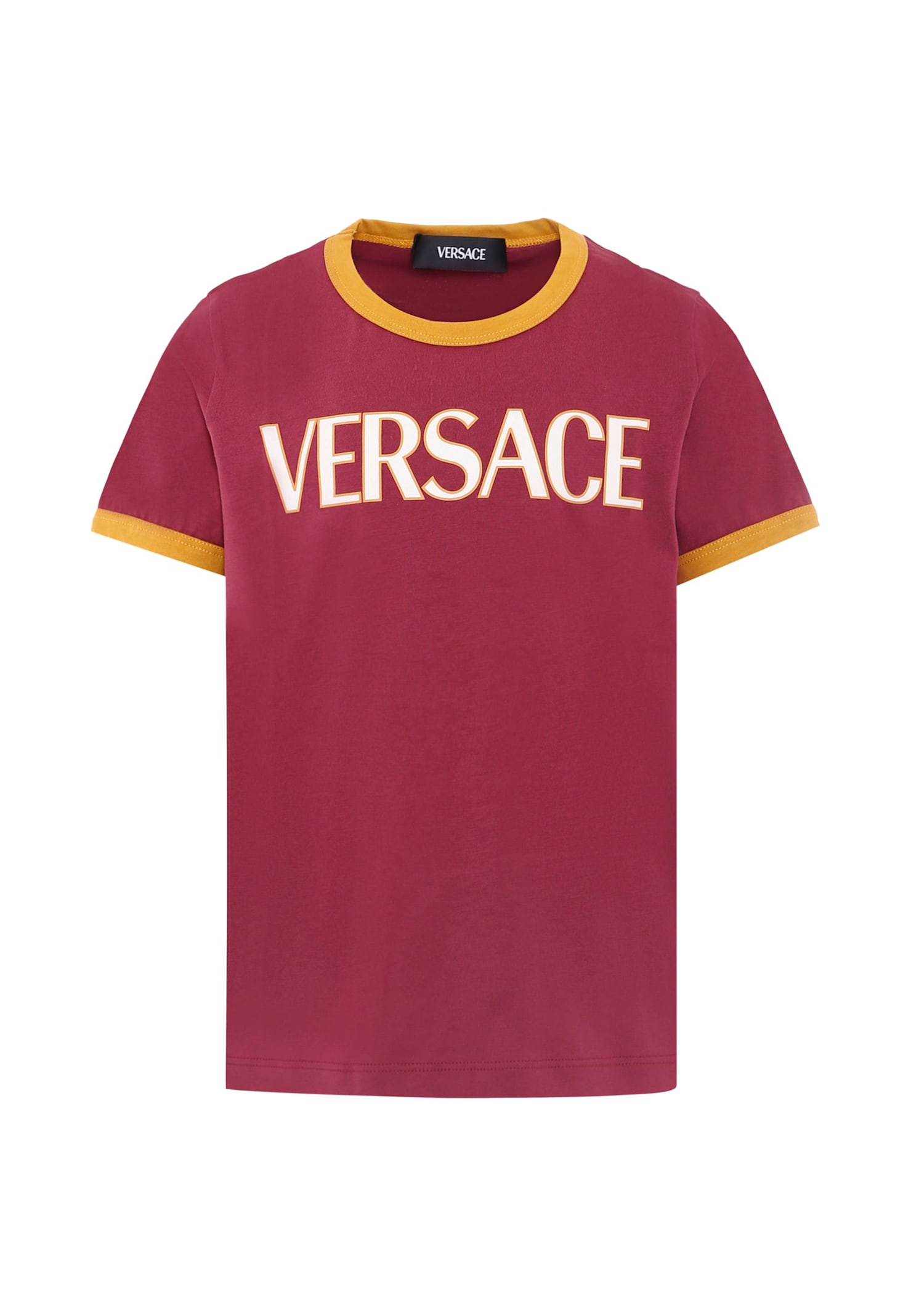 Versace Burgundy T-shirt With Ivory Logo For Kids In Burgundy