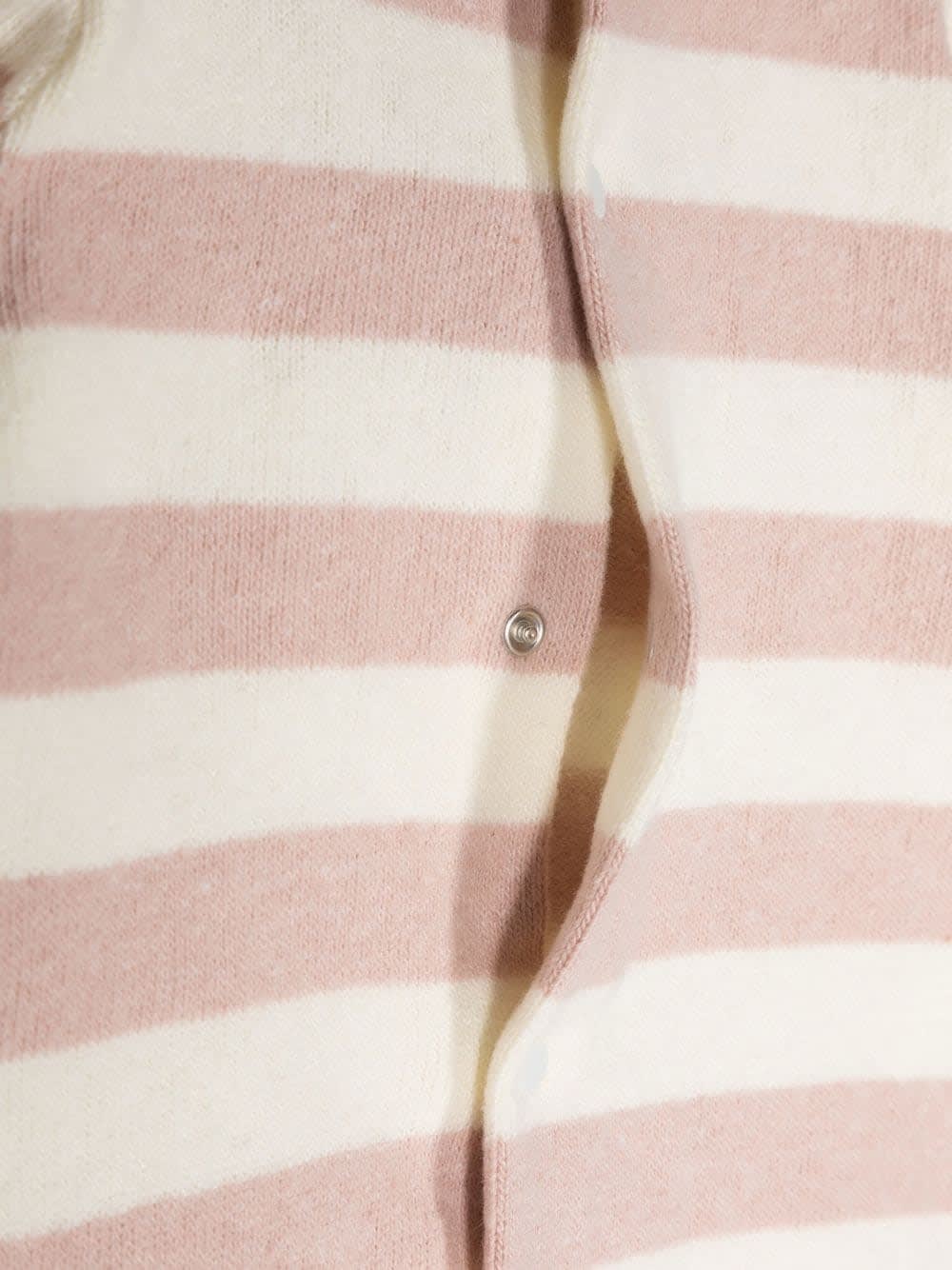 Shop La Stupenderia Striped Sweater With Ruffles In Cream