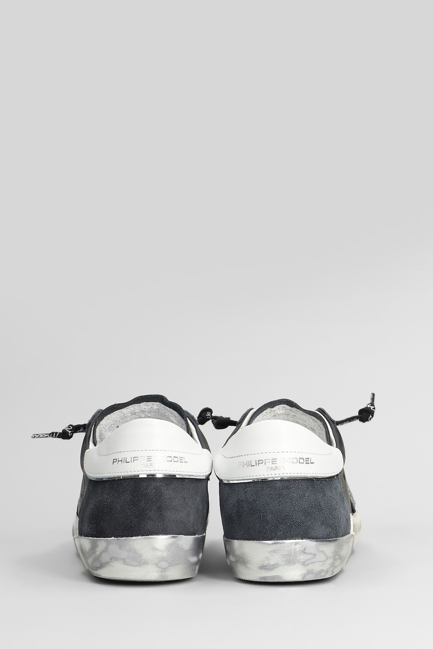 Philippe Model Prsx Low Sneakers In Black Suede And Leather In Black