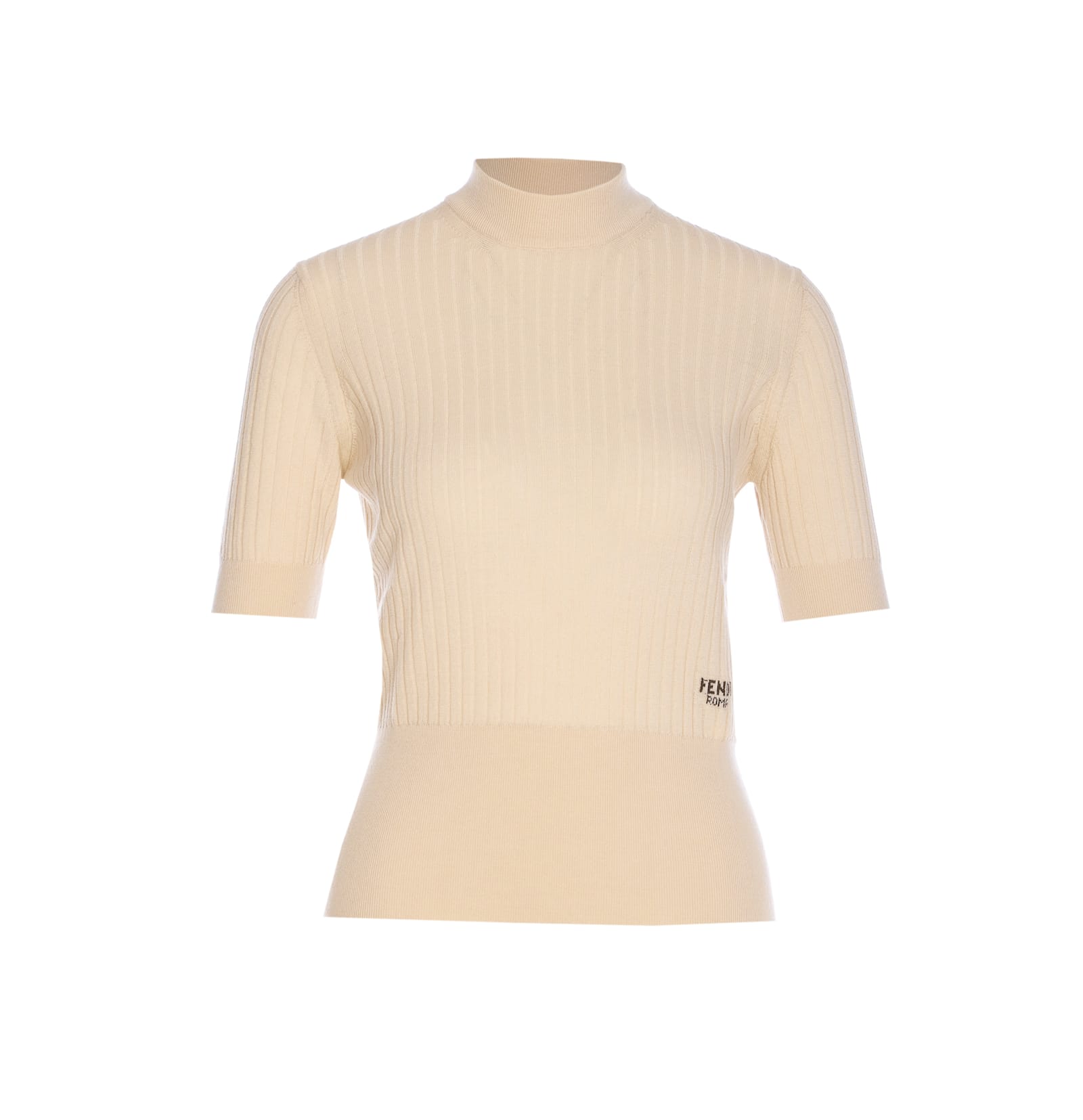 Fendi Roma Short Sleeves Sweater In Neutral