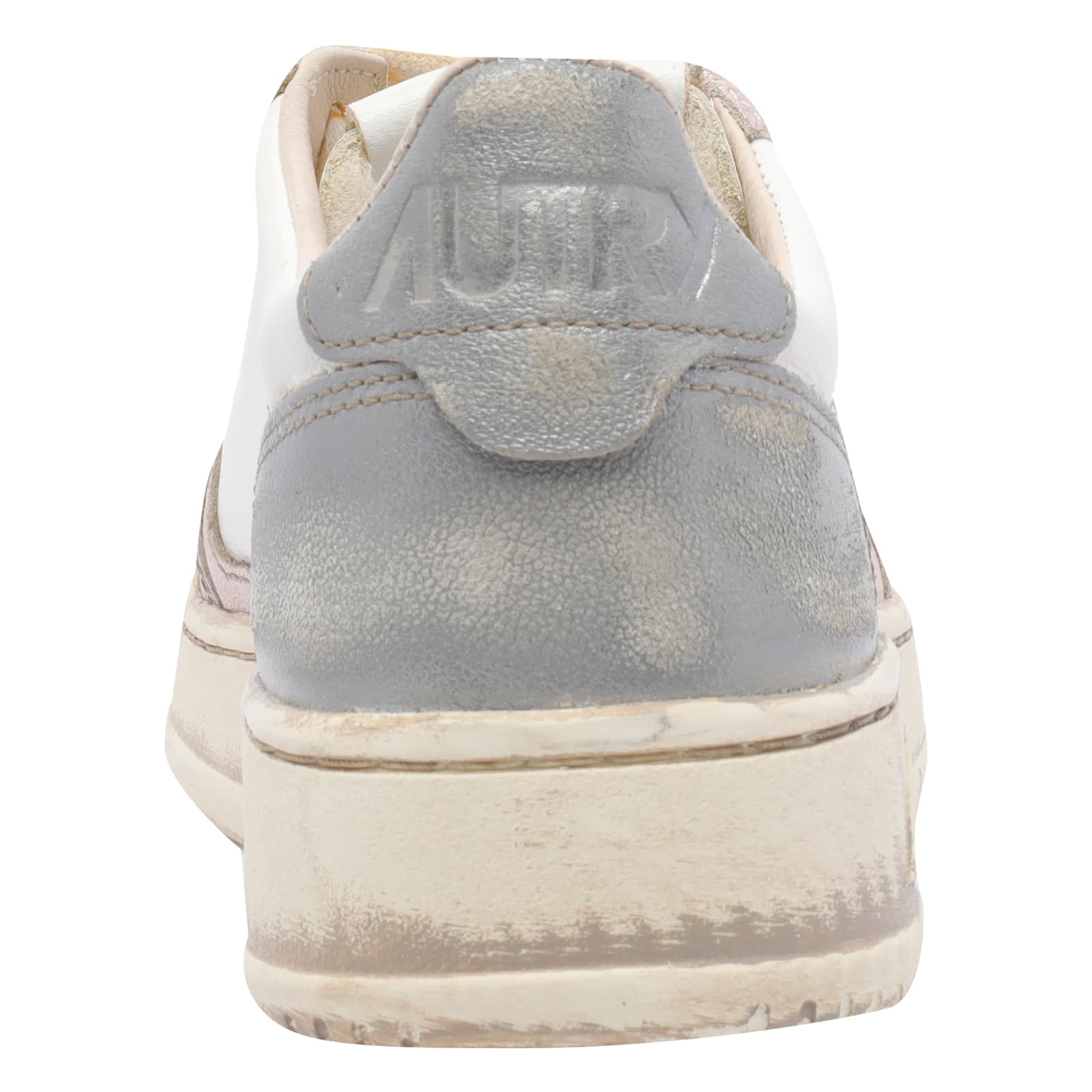 Autry Medalist Low Sneakers Super Vintage In White Rose And Blackboard Leather Shoes In Pink