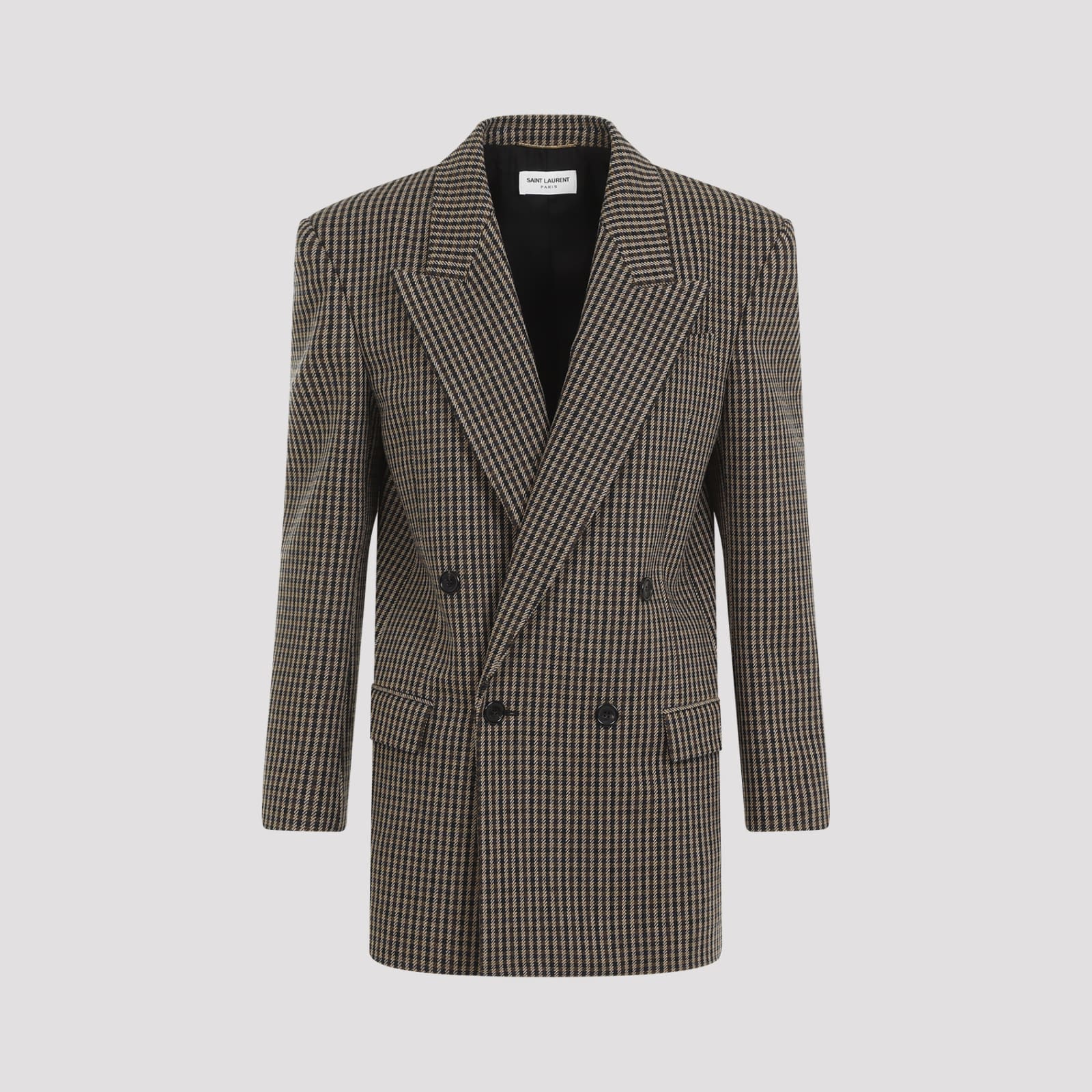 Shop Saint Laurent Vichy Jacket In Beige Noir Marron