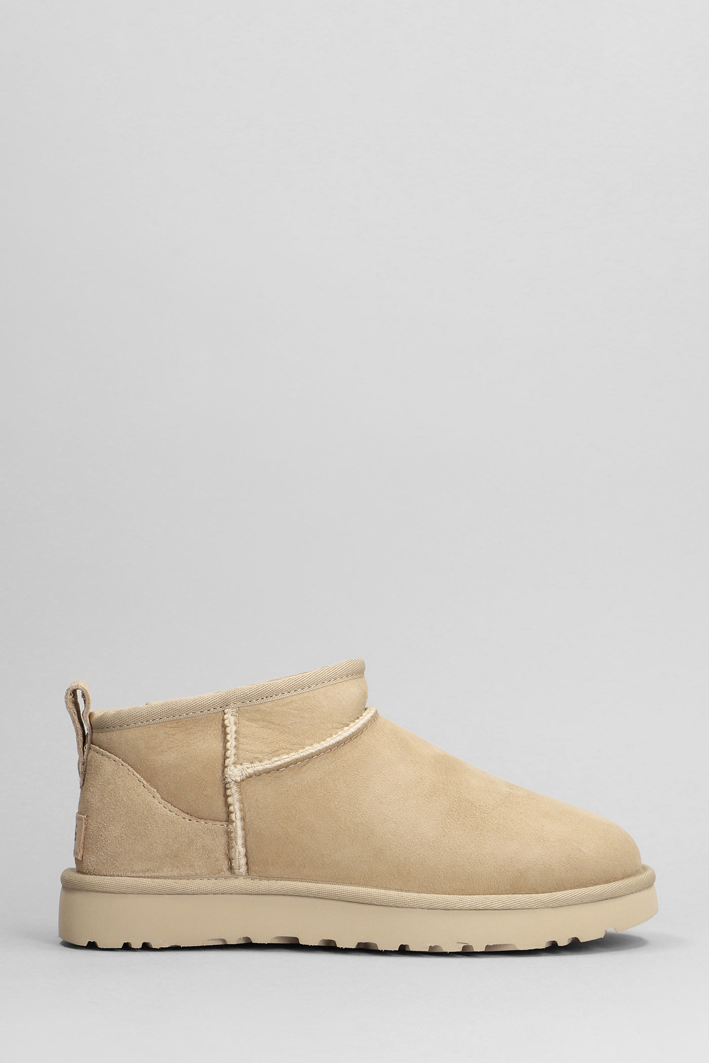 Classic Ultra Mini Low Heels Ankle Boots In Beige Suede
