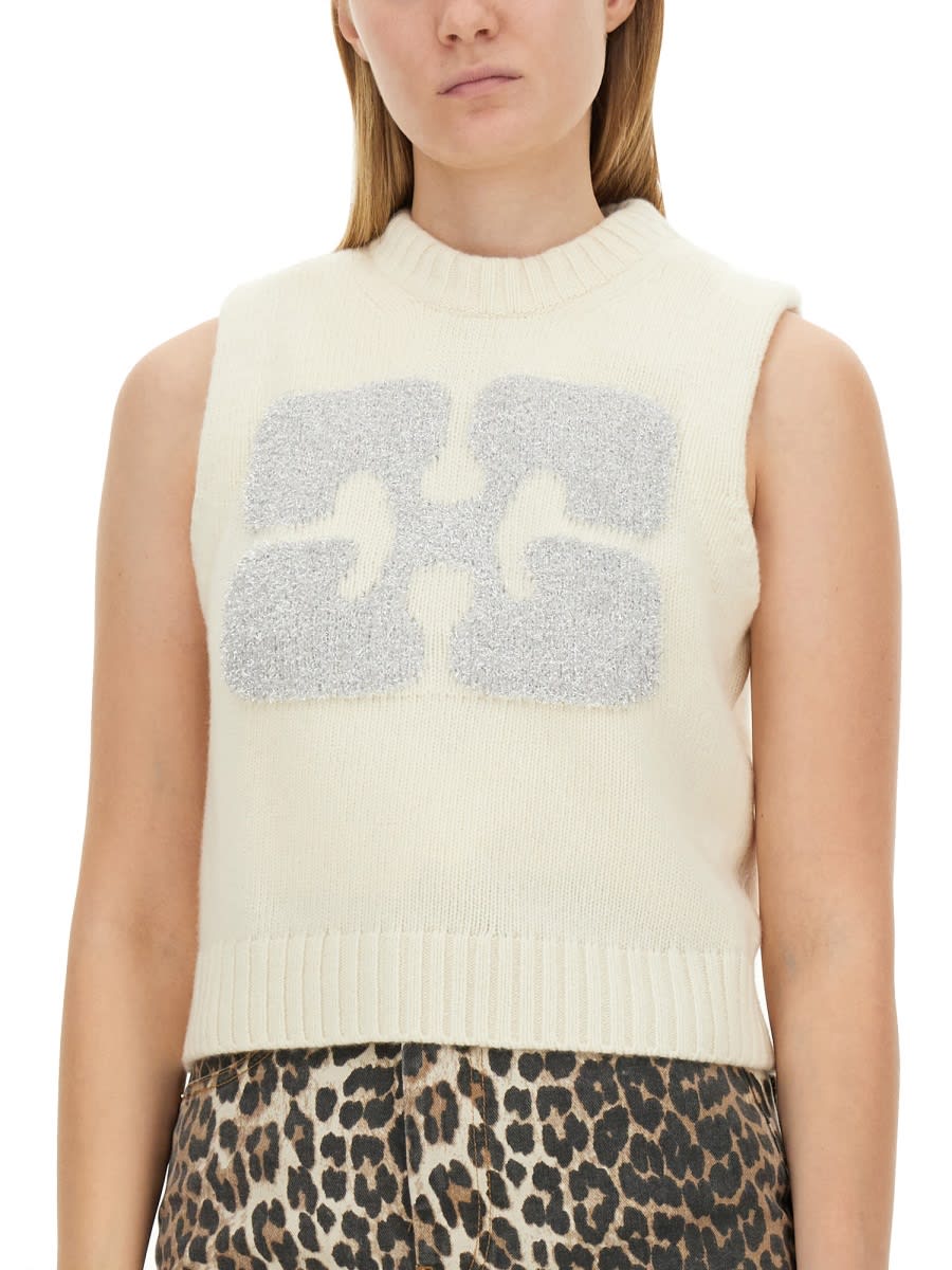 Shop Ganni Vests With Logo In Beige