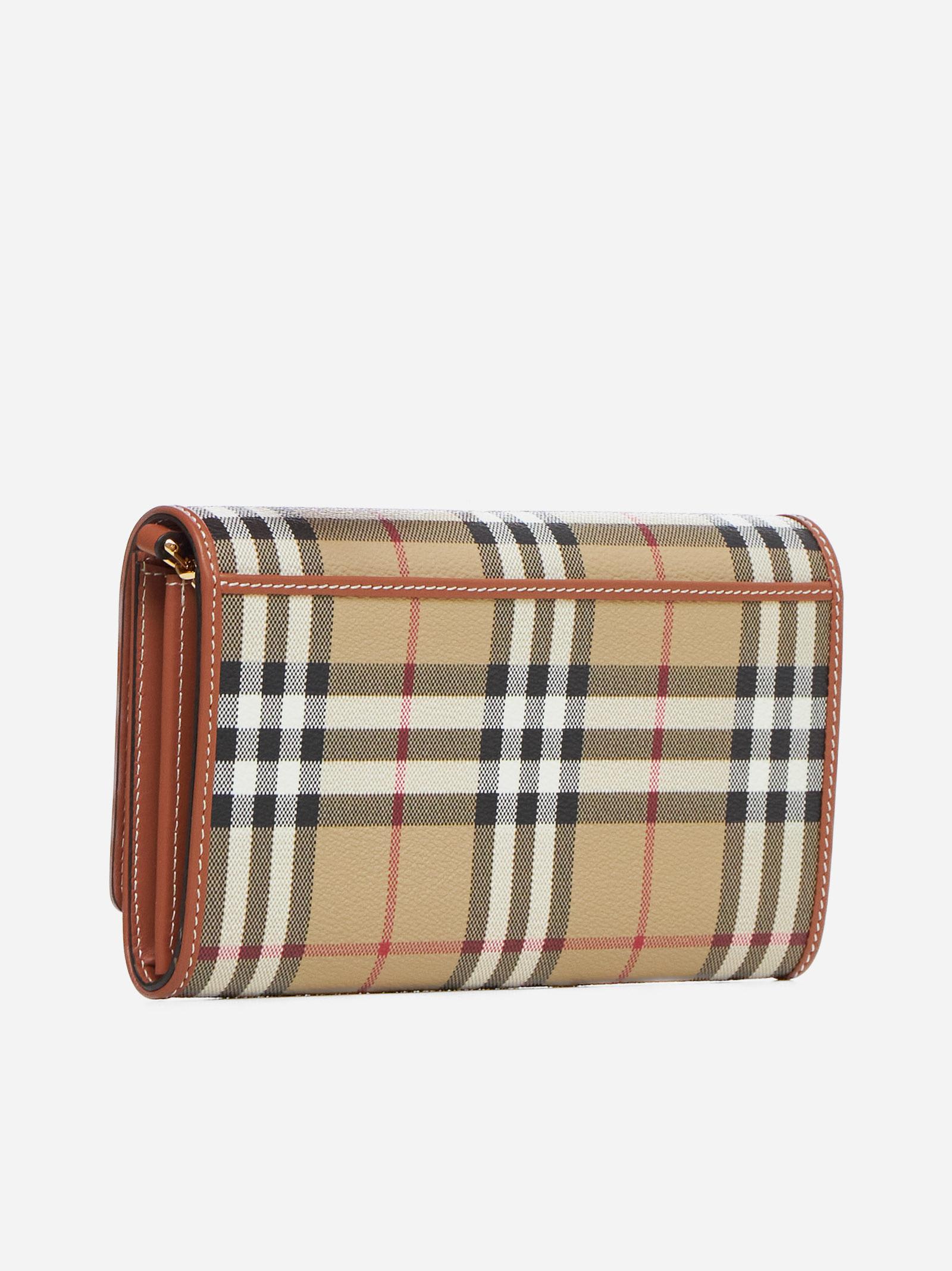 Shop Burberry Hannah Check Canvas Wallet On Chain Bag In Beige