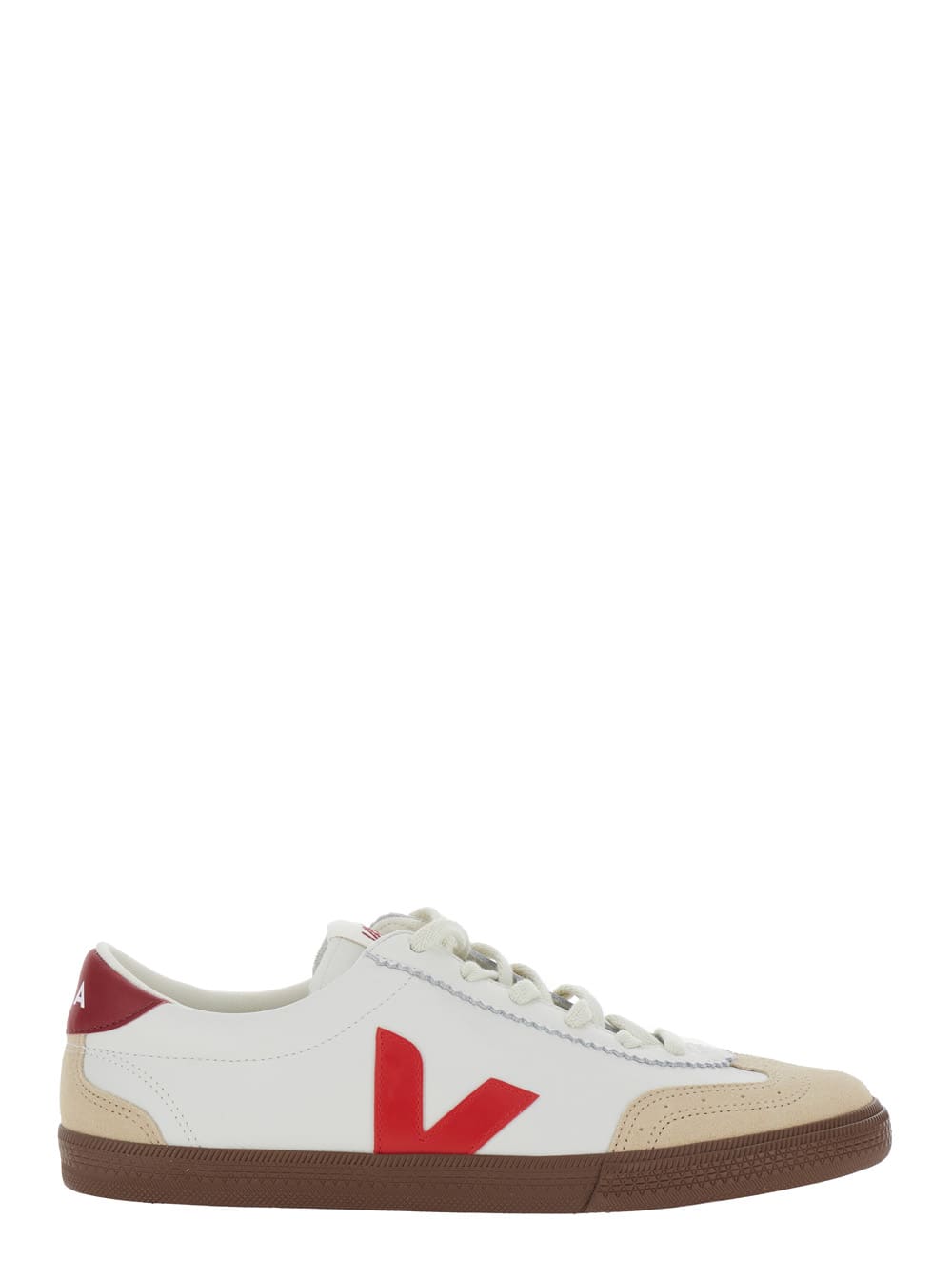 VEJA VOLLEY WHITE LOW TOP SNEAKERS WITH V LOGO DETAIL IN LEATHER AND SUEDE MAN