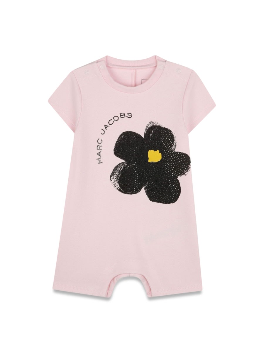 Marc Jacobs Pink Romper For Baby Girl With Flower In Pink