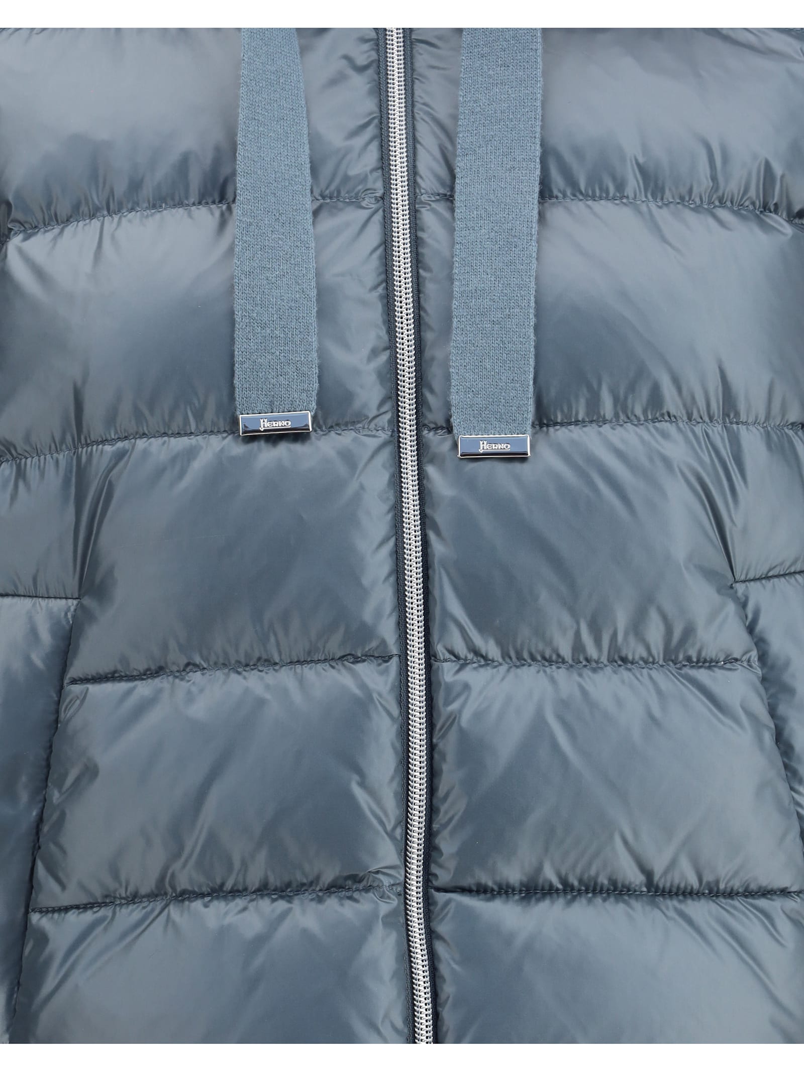 Herno Women Down Jacket With Wool Sleeves In Blue