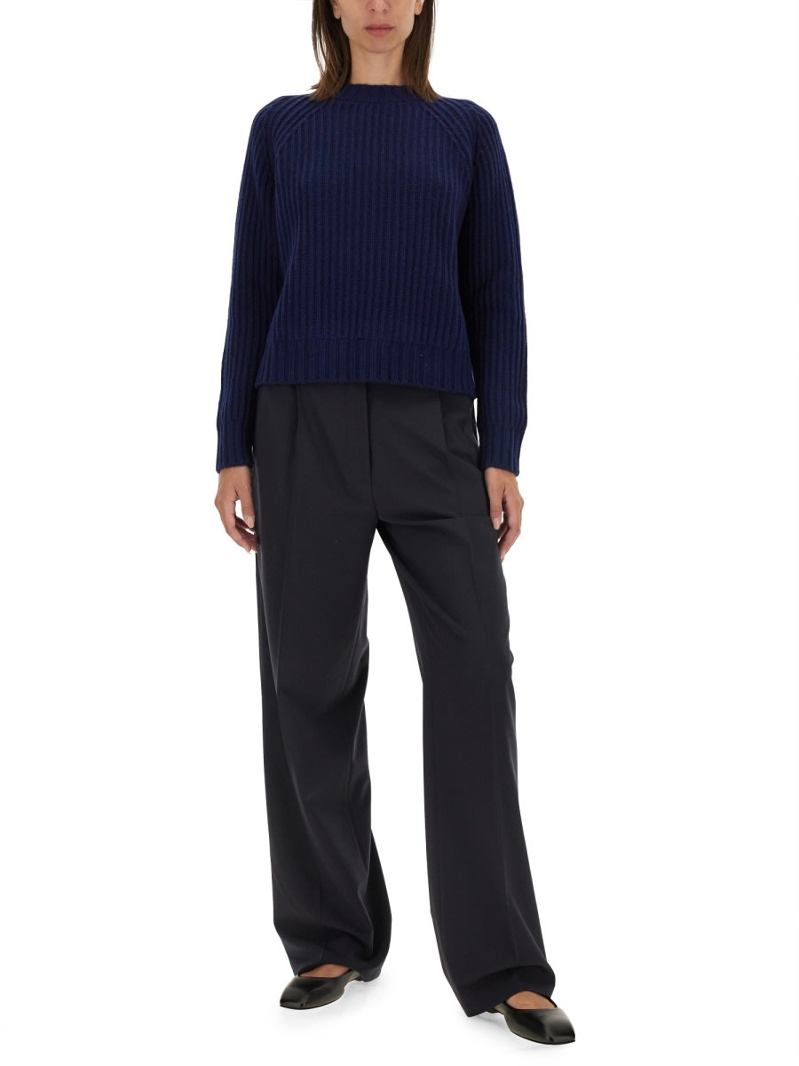 Aspesi Ribbed Wool Jersey With Modern Cropped Silhouette In Blue