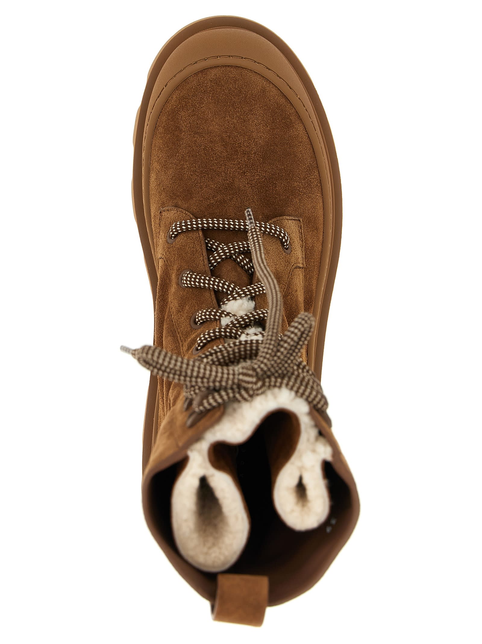 Moncler Vera Shearling Lace-up High Boots In Brown