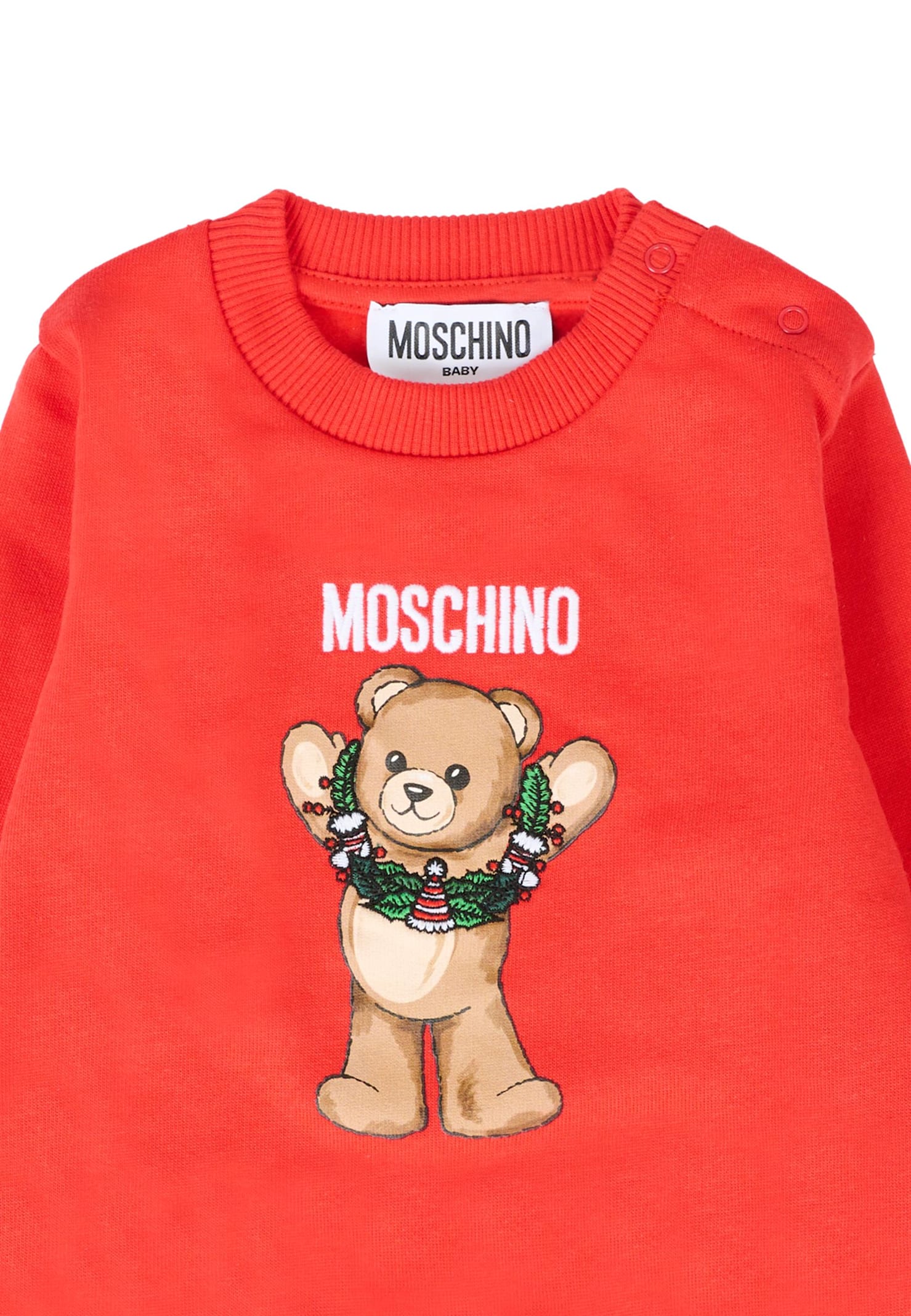 Moschino Red Sweatshirt For Babykids With Christmas Teddy Bear In Red