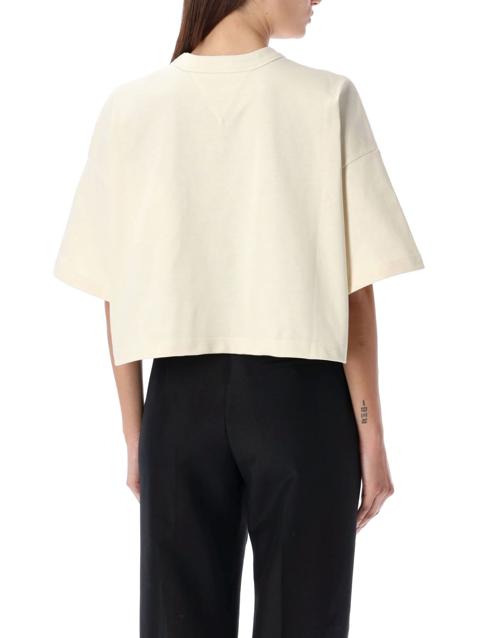 Bottega Veneta White Short-sleeved Crop T-shirt With Heart