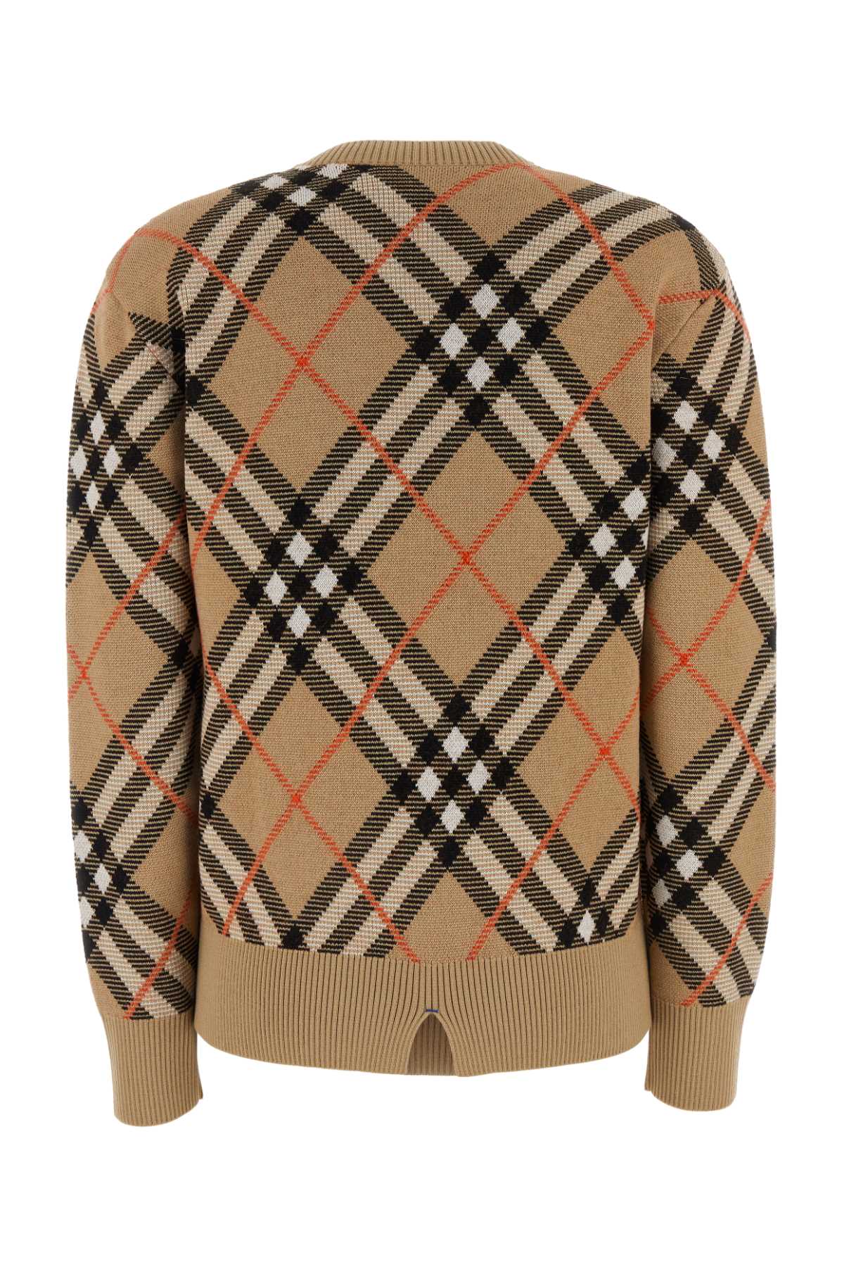 Shop Burberry Embroidered Stretch Wool Blend Sweater In Sandipcheck