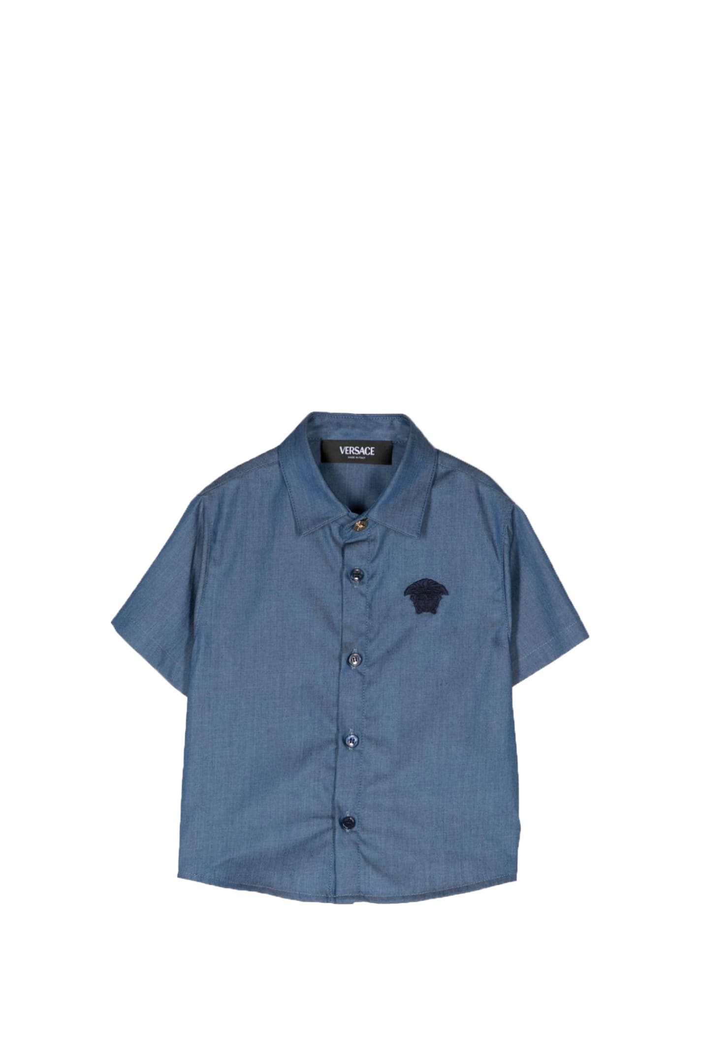 Shop Versace Cotton Shirt In Blue