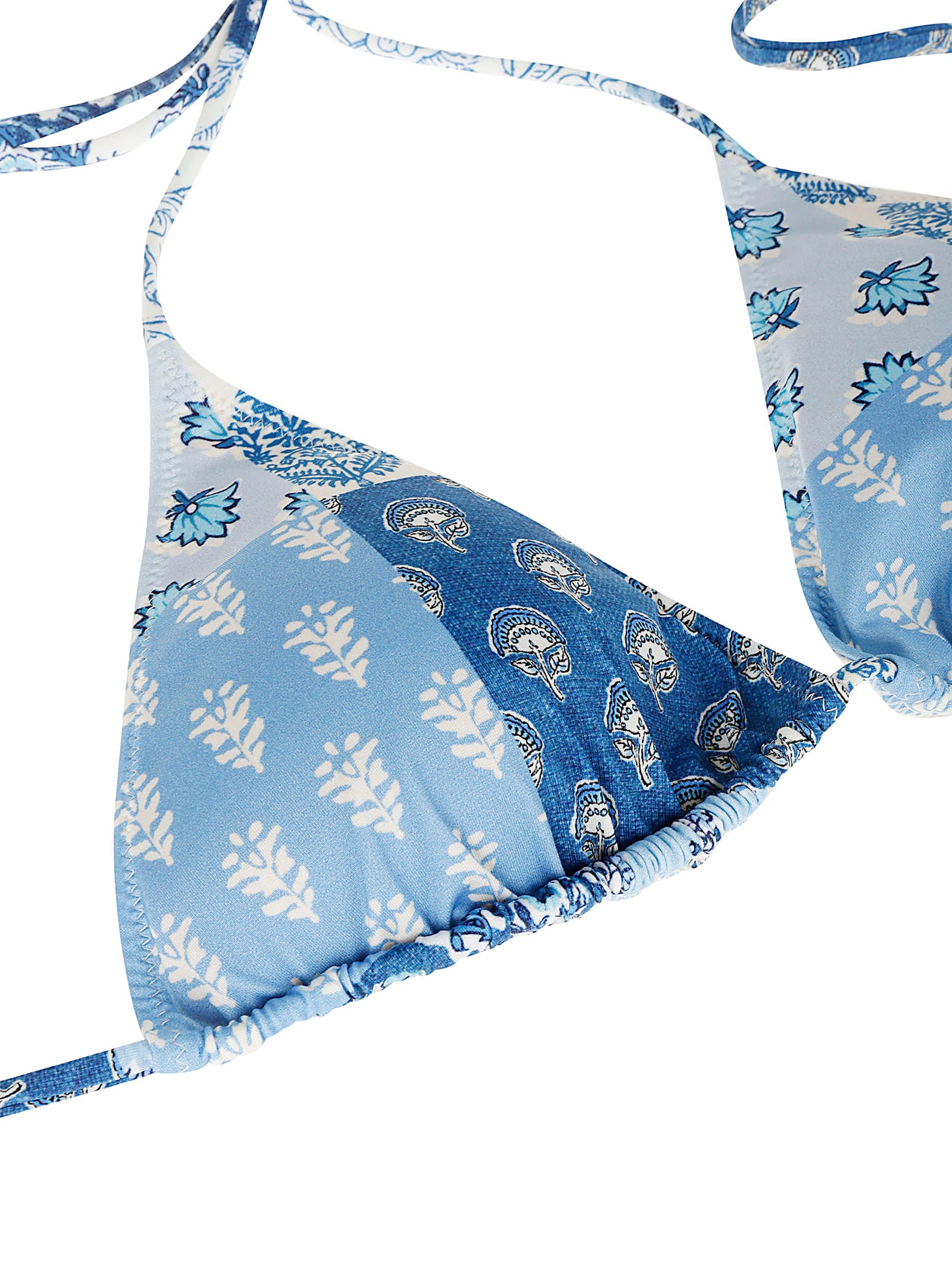 Mc2 Saint Barth Patchwork Triangle Bikini Top In Blue