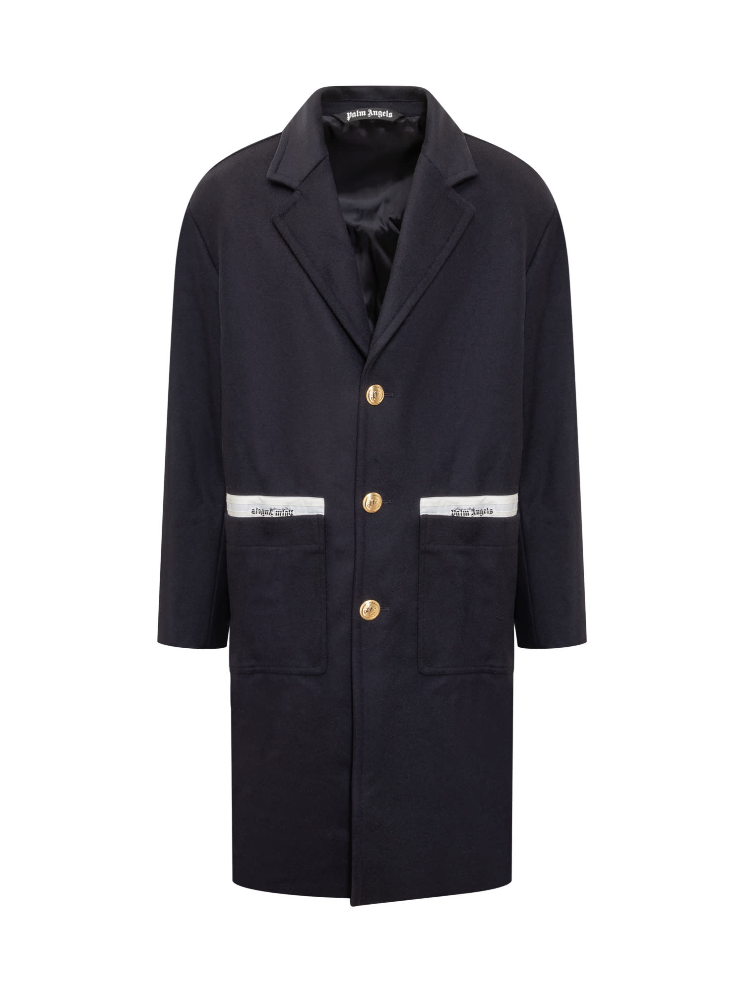 Palm Angels Single-breasted Coat In Navy Blue