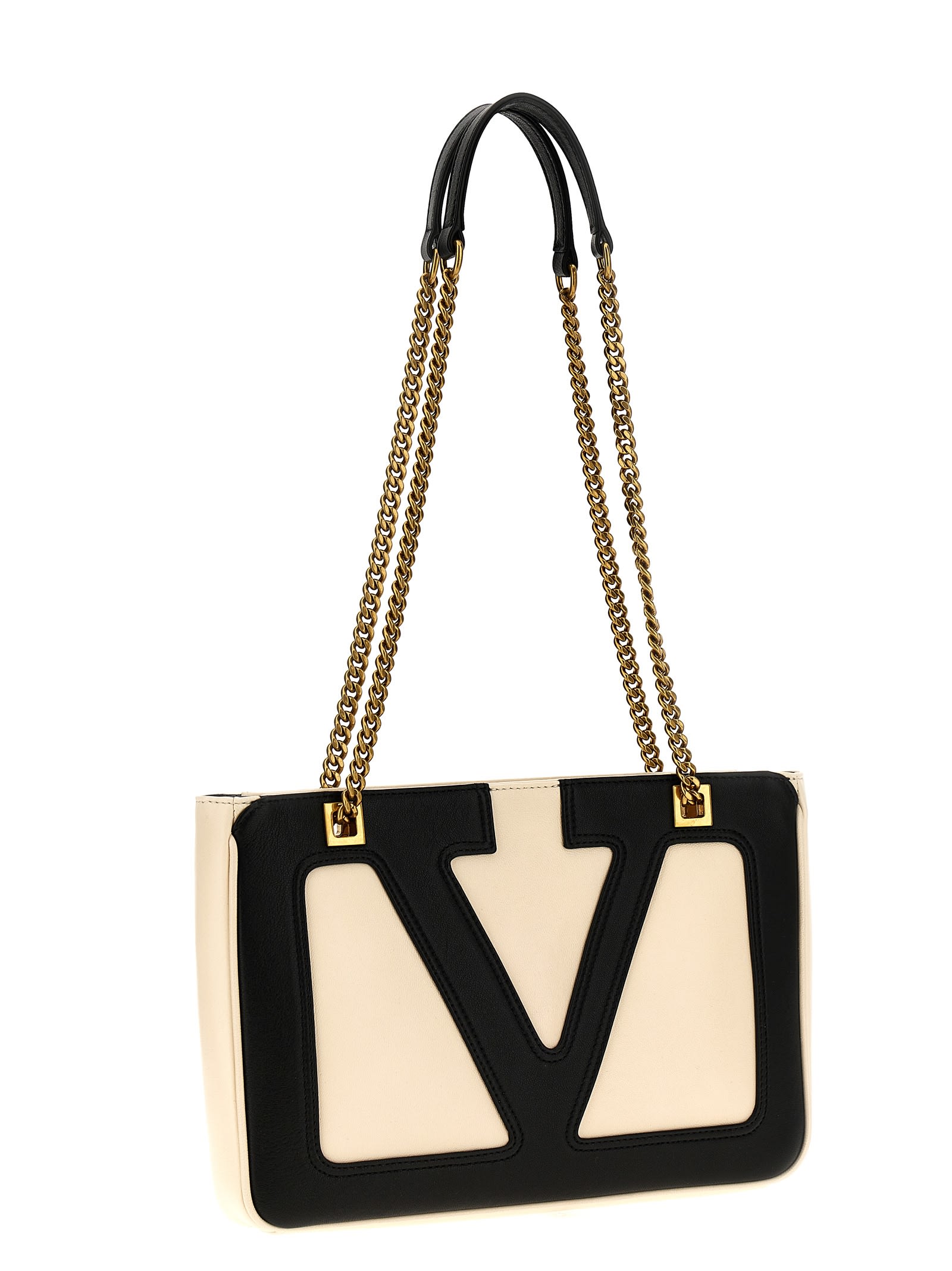 Valentino Garavani Garavani Viva Superstar Medium Nappa Leather Shopping Bag Woman Butter/black Uni In White/black