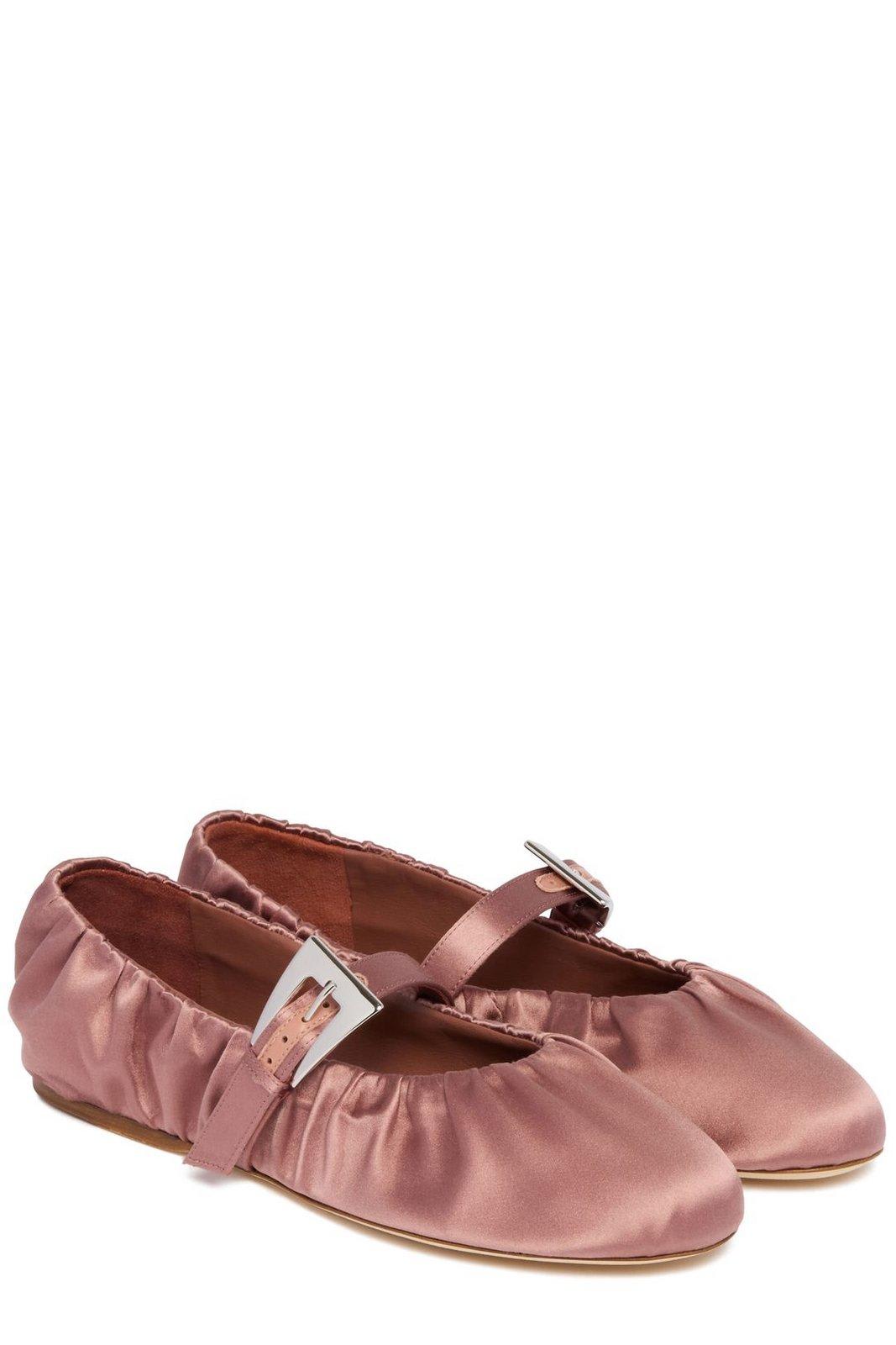 Paris Texas Sveva Plisse Buckle Ballet Flats In Dark Phard