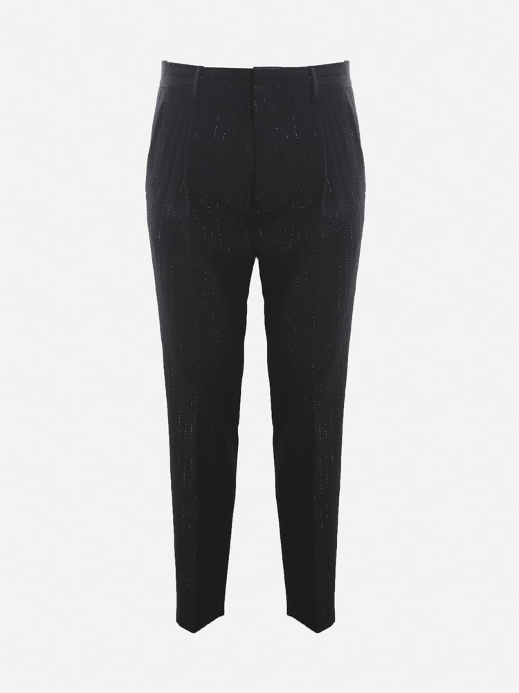 Dsquared2 Stretch Wool Trousers With All-over Rhinestone Application