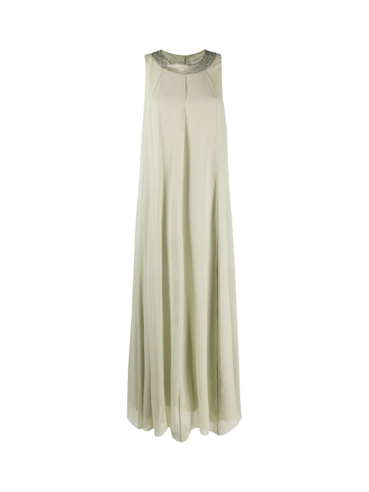Antonelli Silk Sleeveless Long Dress With Pailletts On Neck