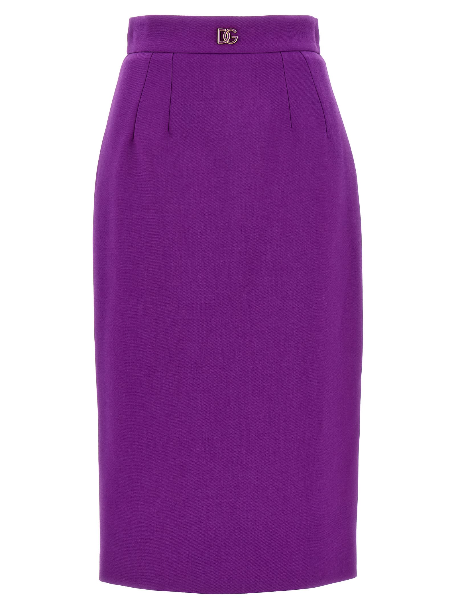 Dolce & Gabbana Metallic Logo Skirt Front Slit High Waist In Purple