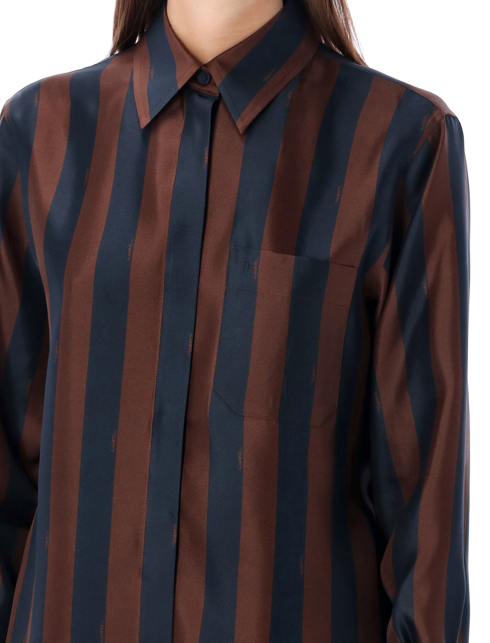 Fendi Striped Silk Shirt In Cocoa/navy