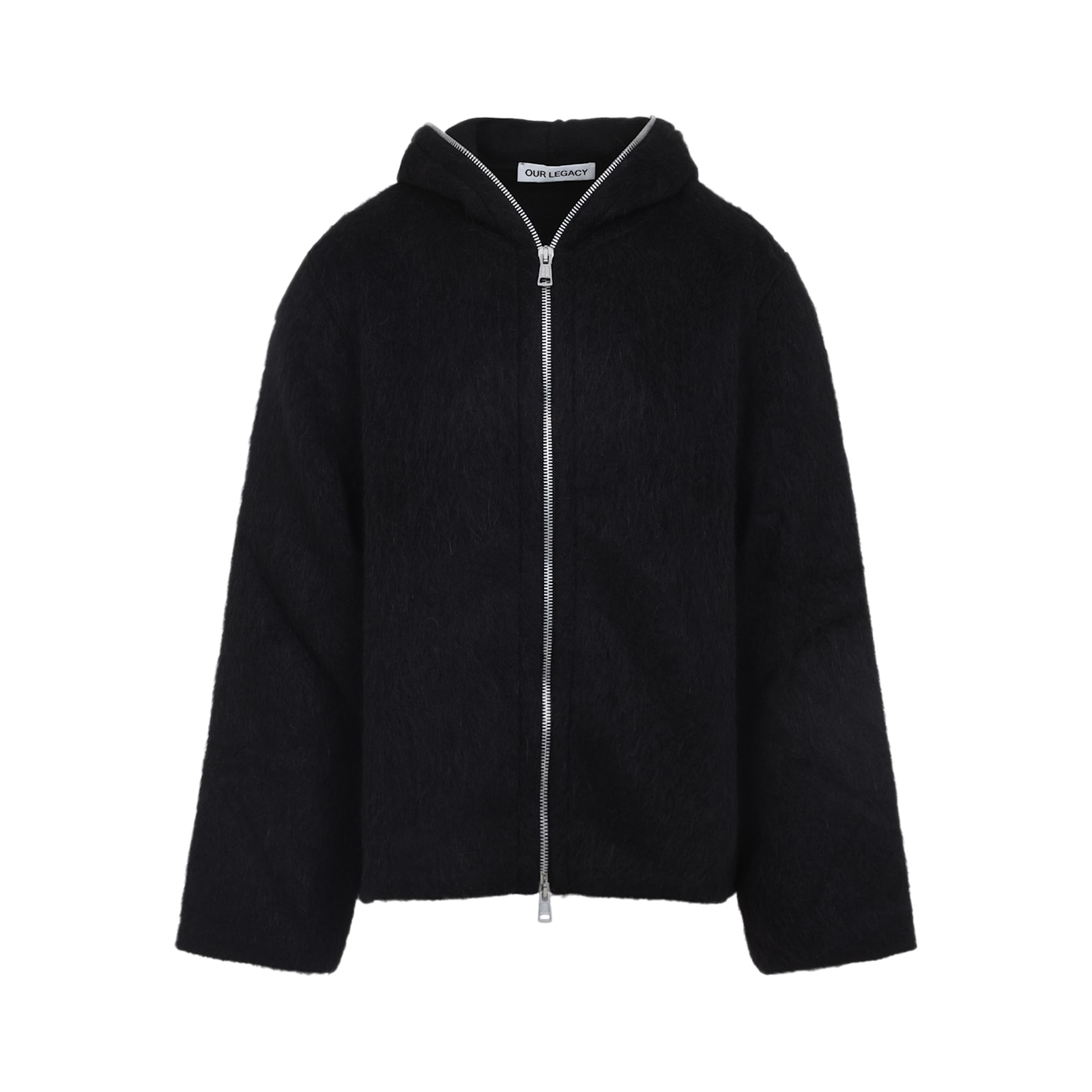 Our Legacy Textured Full Zip Hood Sweatshirt With Cozy Hood In Black