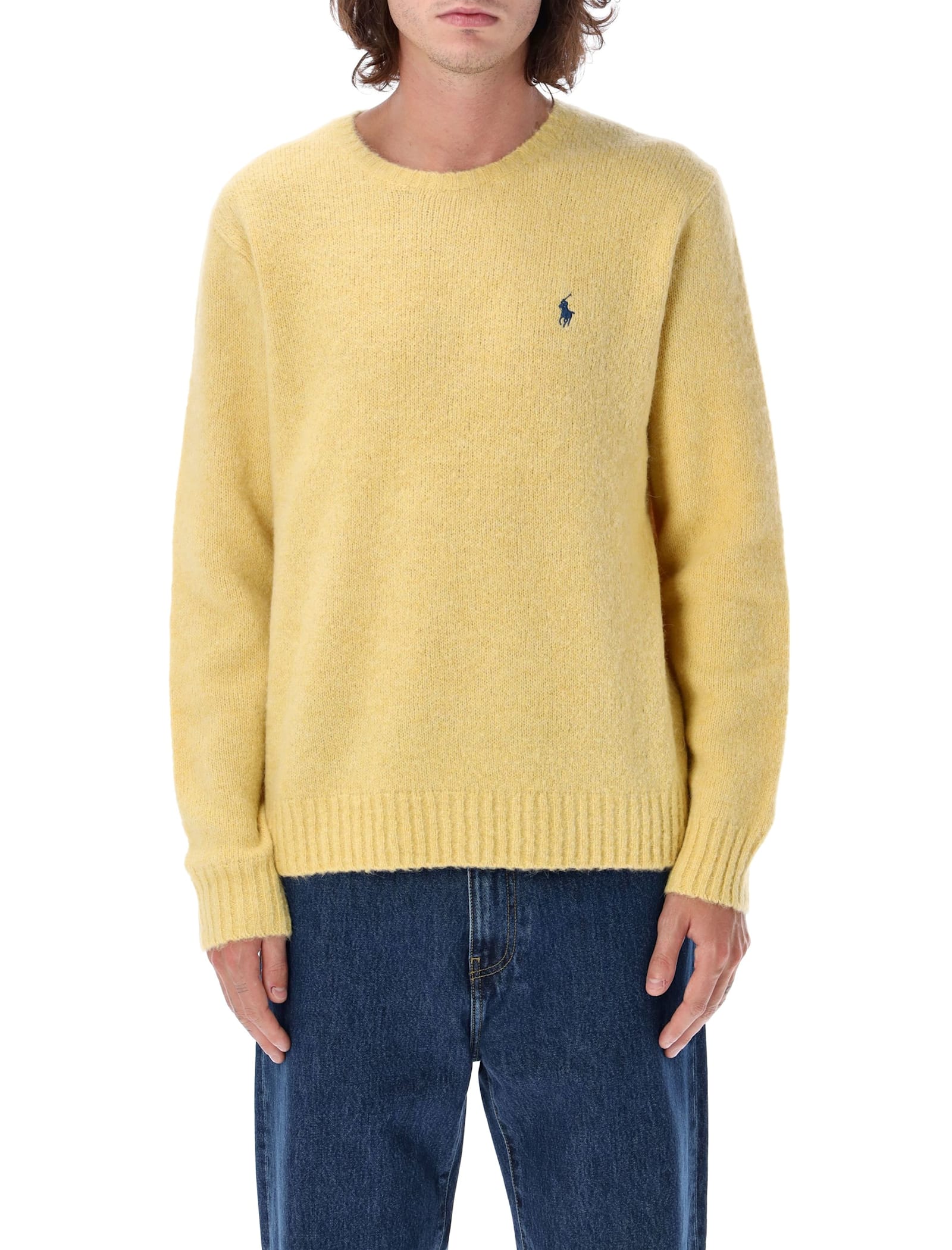 Shop Polo Ralph Lauren Wool-blend Crew Neck Jumper In Yellow