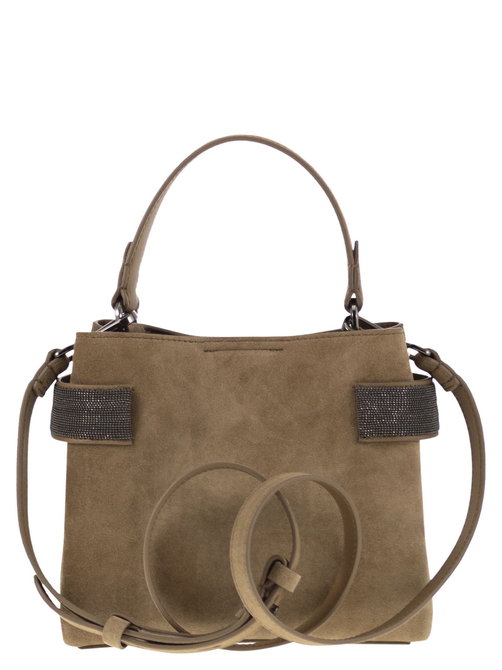 Brunello Cucinelli Essence Precious Bands Small Top-handle Bag In Hazelnut