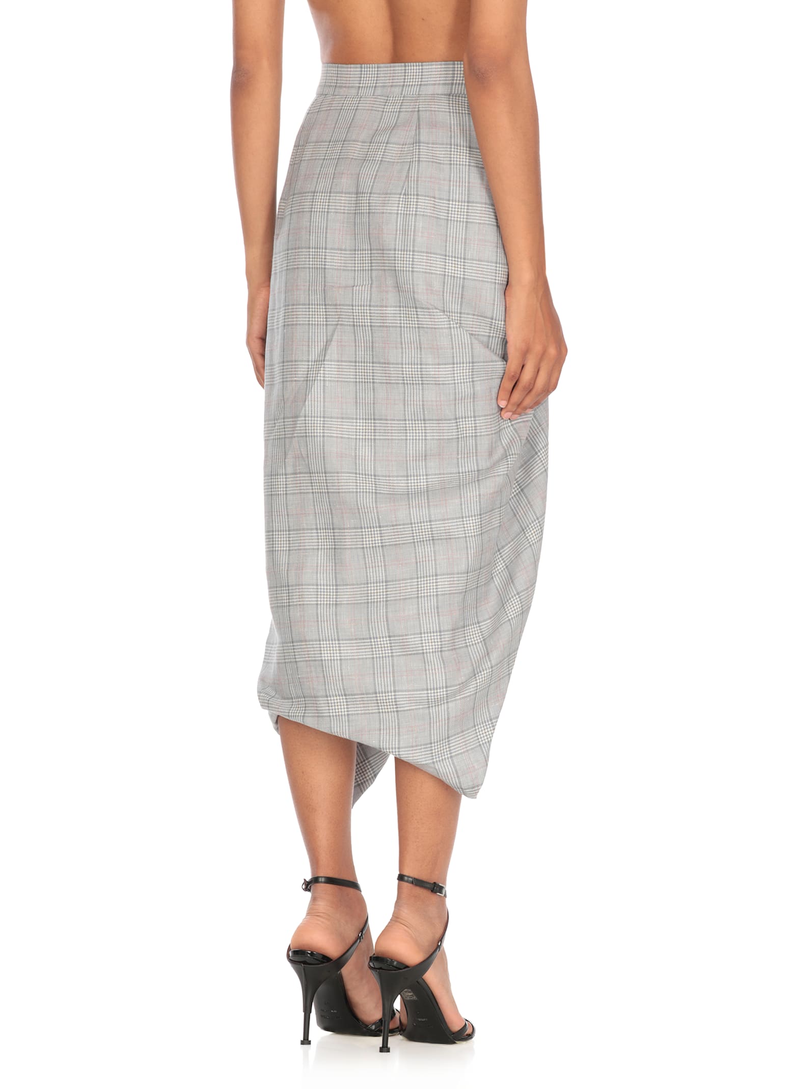 Vivienne Westwood Mens Multi Side Panther Check Wool-linen Blend Midi Skirt In Gray