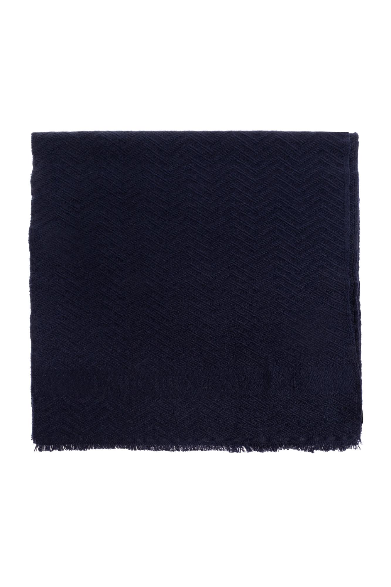 Emporio Armani Wool Scarf With Chevron Motif In Blue