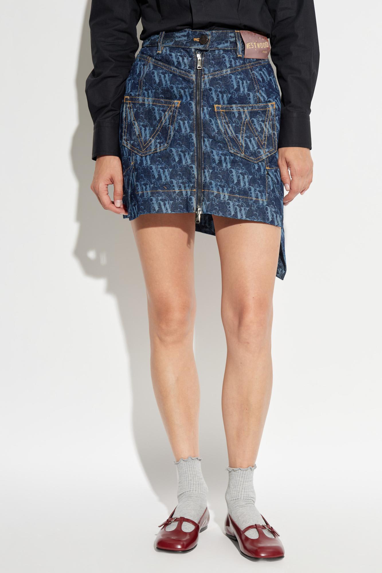 Vivienne Westwood Asymmetric Hem Skirt Belt Loops Pockets In Blue