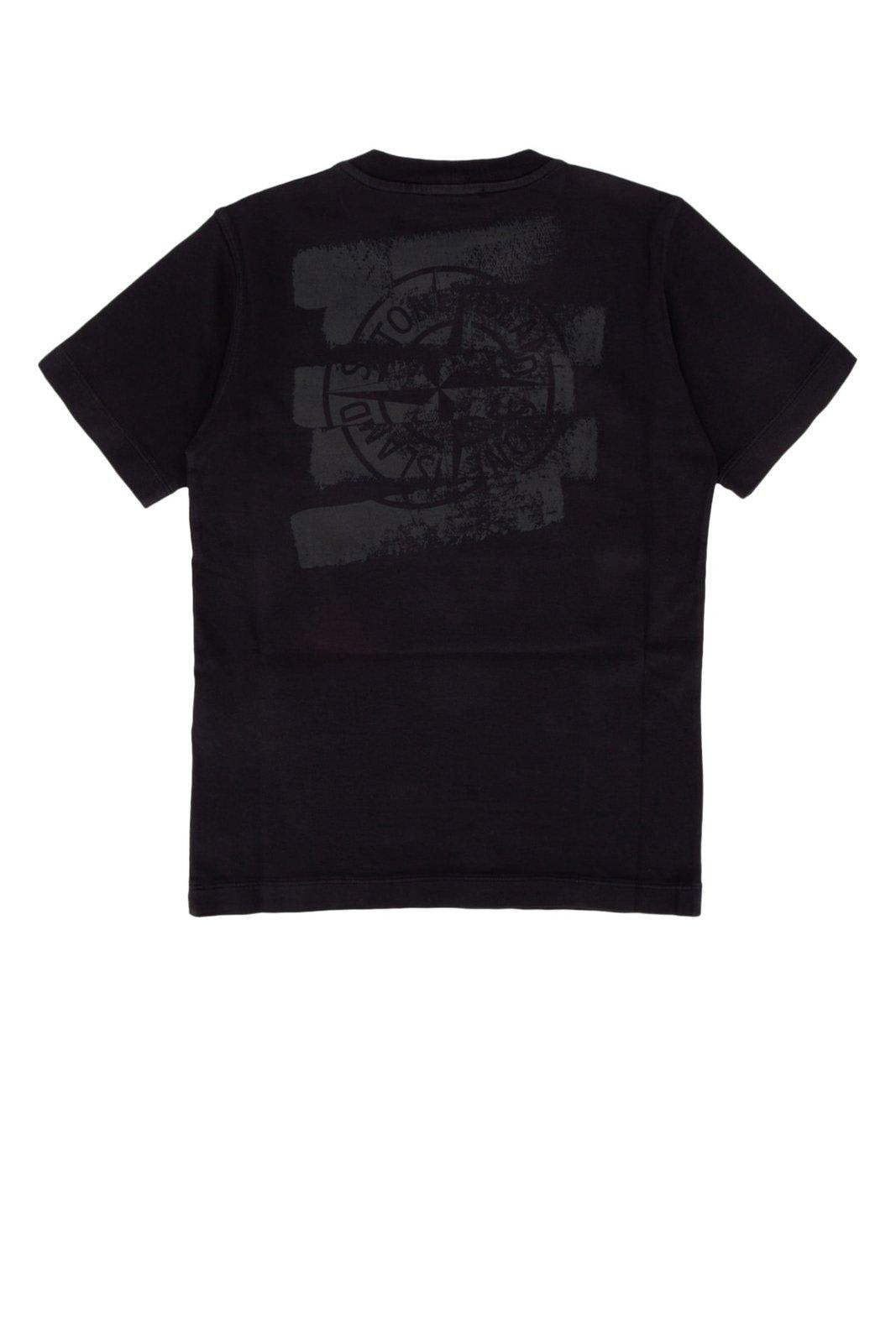 Shop Stone Island Logo Printed Crewneck T-shirt In Black
