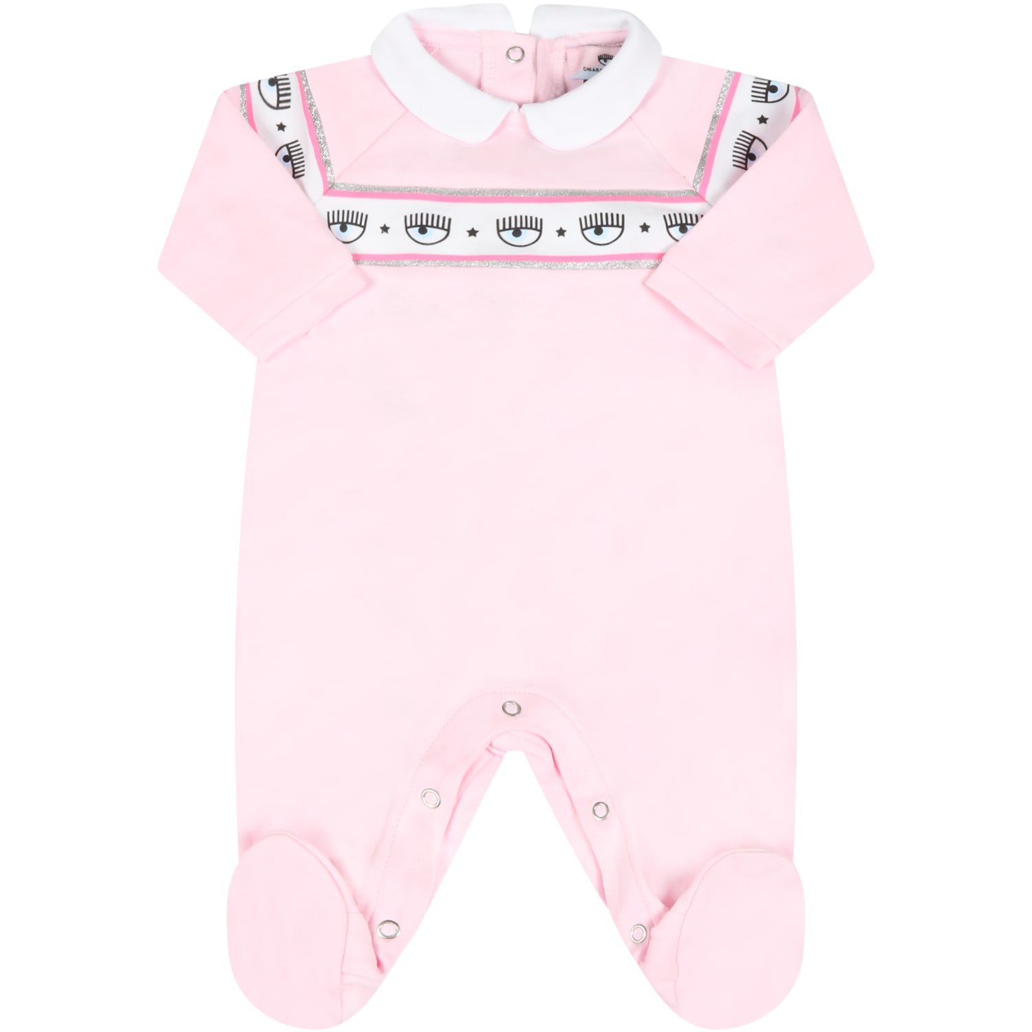 Chiara Ferragni Pink Babygrow For Baby Girl With Iconic Eyes