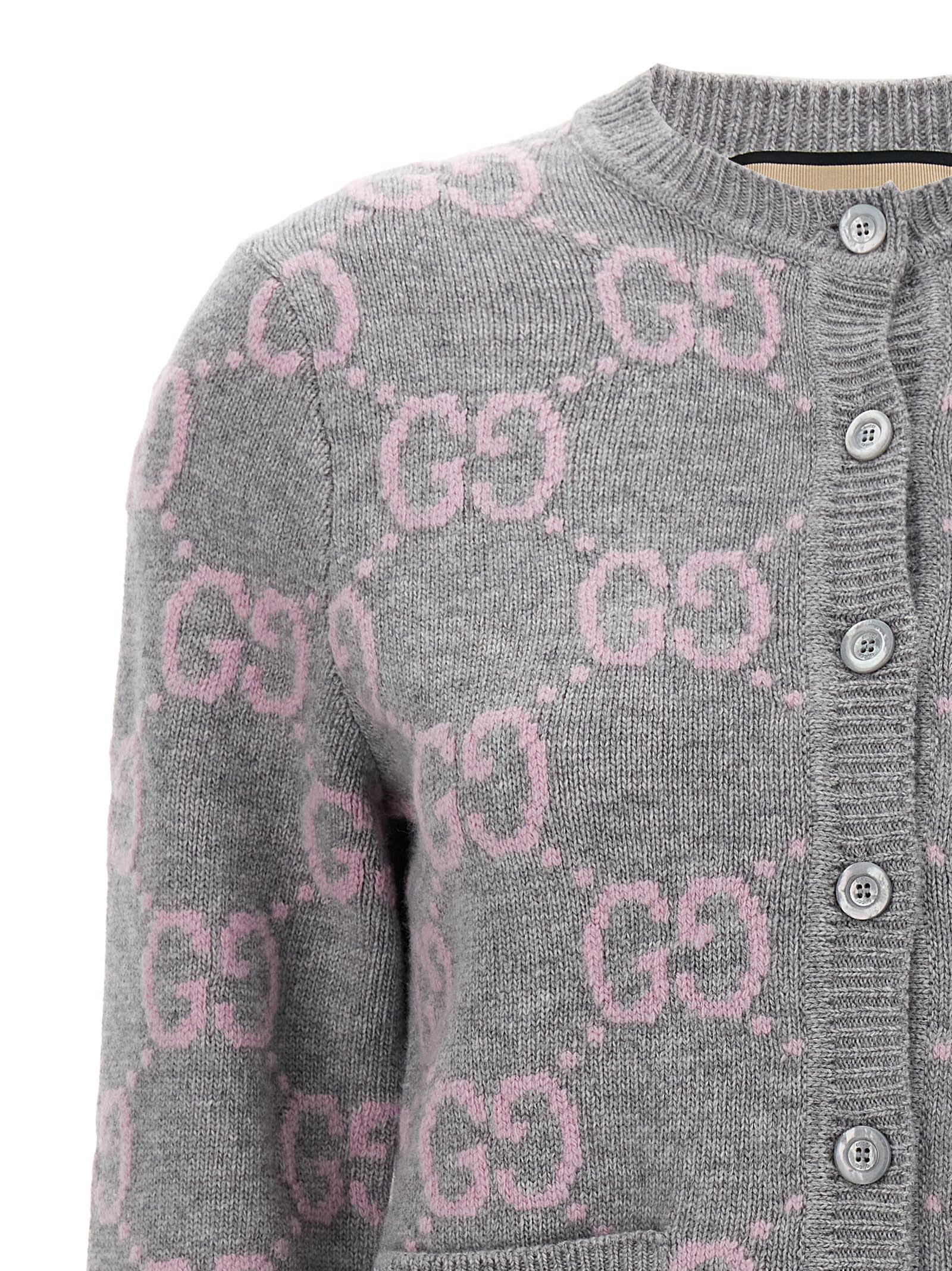 Shop Gucci Gg Jaquard Cardigan In Gray