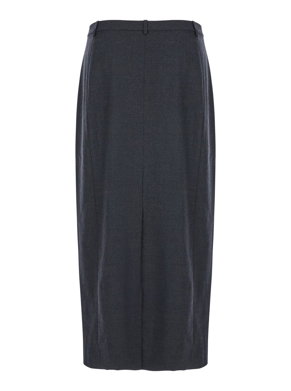 Theory Midi Grey Skirt With Slit In Wool Blend Woman In Grey