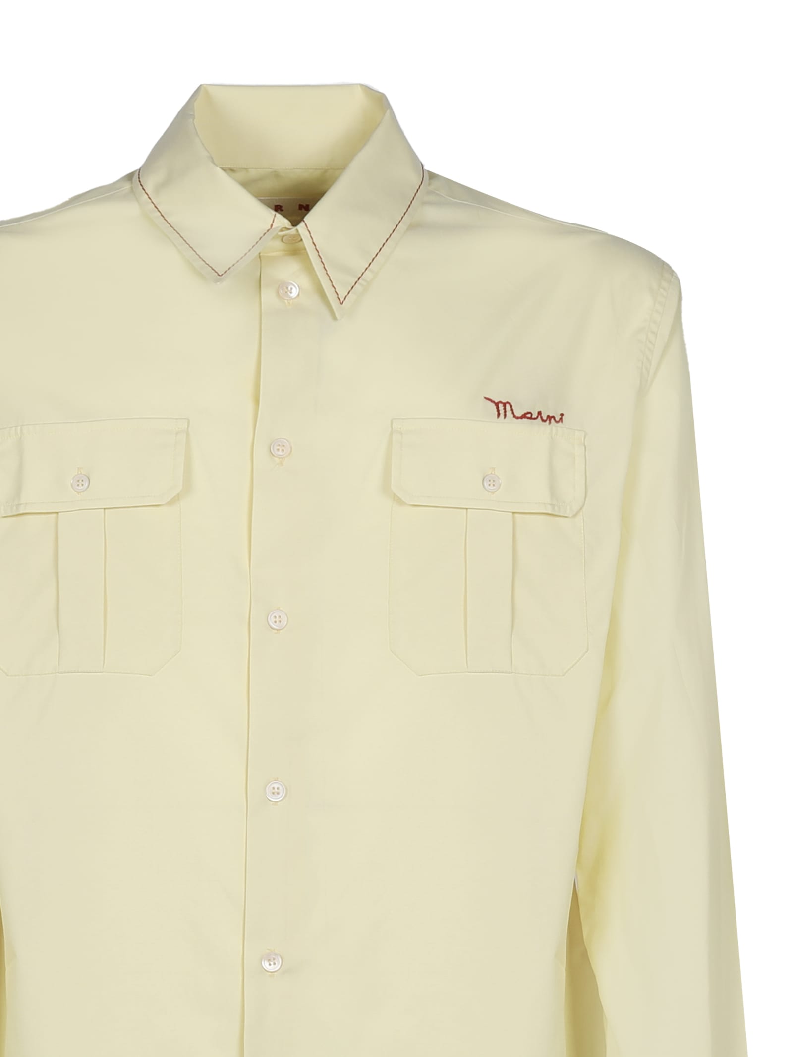 Shop Marni Cotton Shirt With Embroidery In Yellow