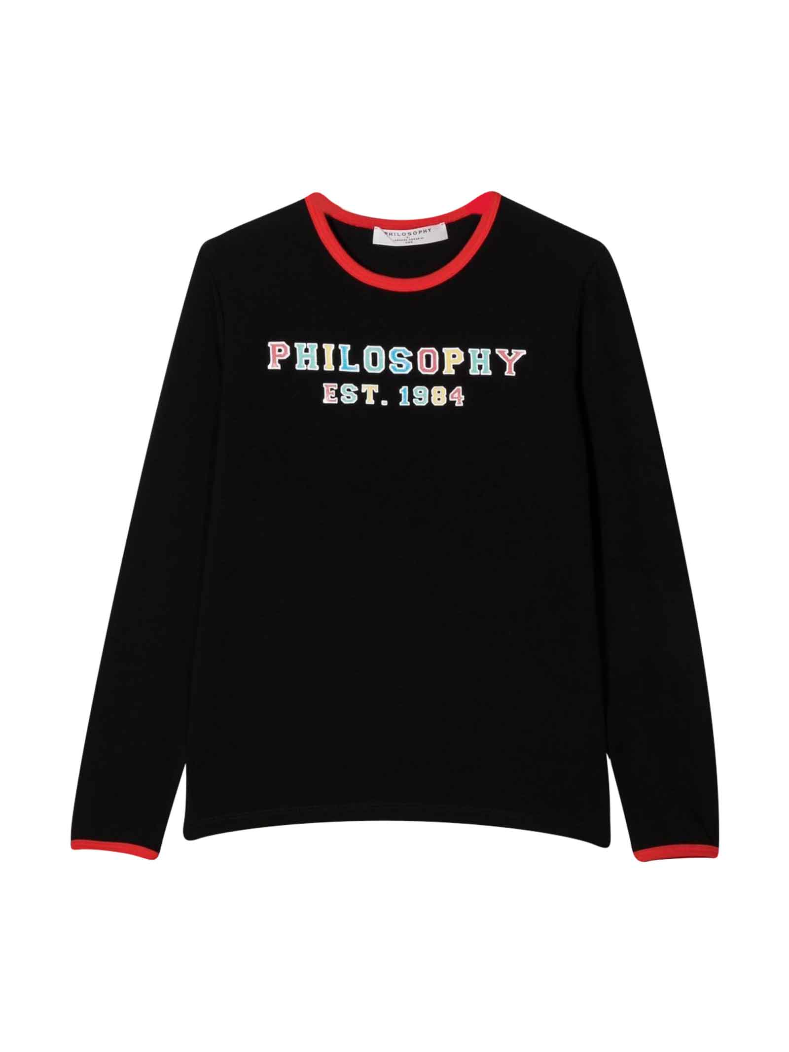 Philosophy di Lorenzo Serafini Kids Black Shirt With Logo And Red Print Philosphy Kids