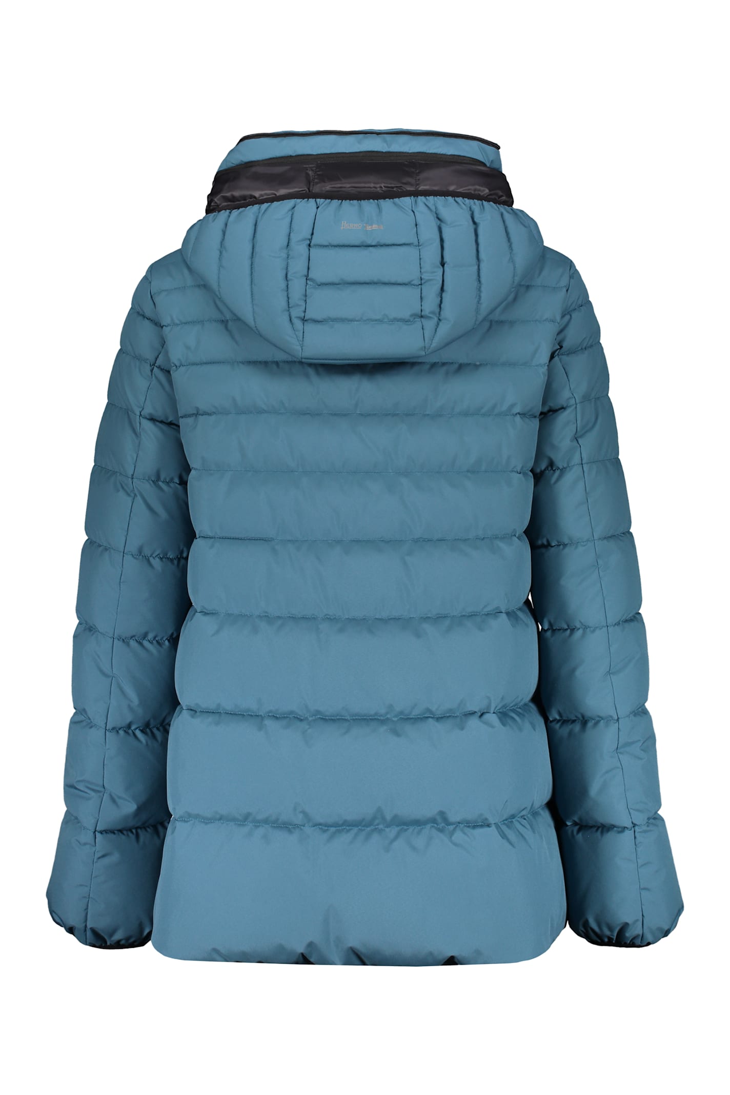 Herno Down Jacket Blue With Hood In Blue