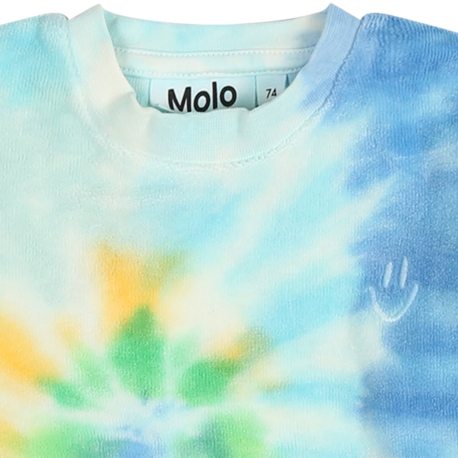 Shop Molo Light Blue Sweatshirt For Babykids With Smiley In Multicolor
