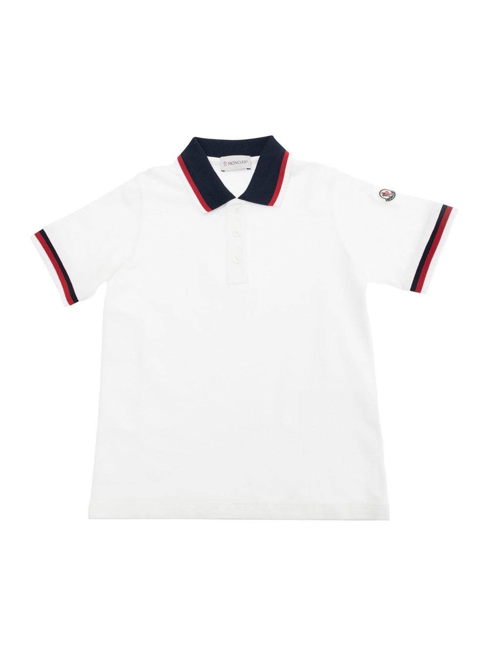 Moncler White Polo Shirt With Logo Patch In Cotton Boy In White