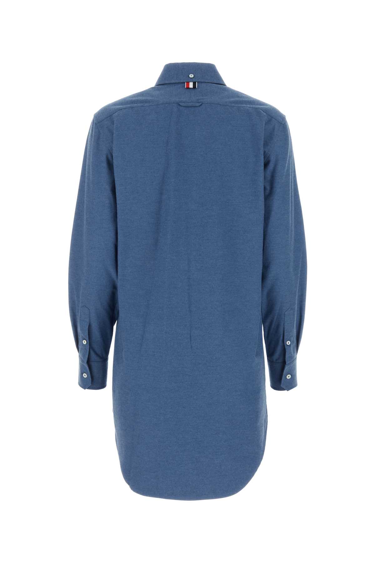 Shop Thom Browne Denim Blue Cotton Shirt Dress In Deepblue