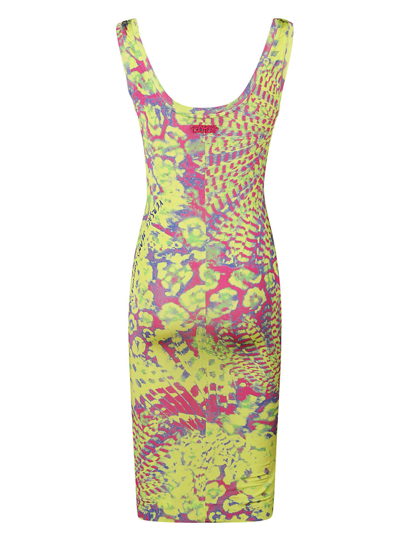 Shop Versace Jeans Couture Sleeveless Animalier Print Slim Dress In Multicolor