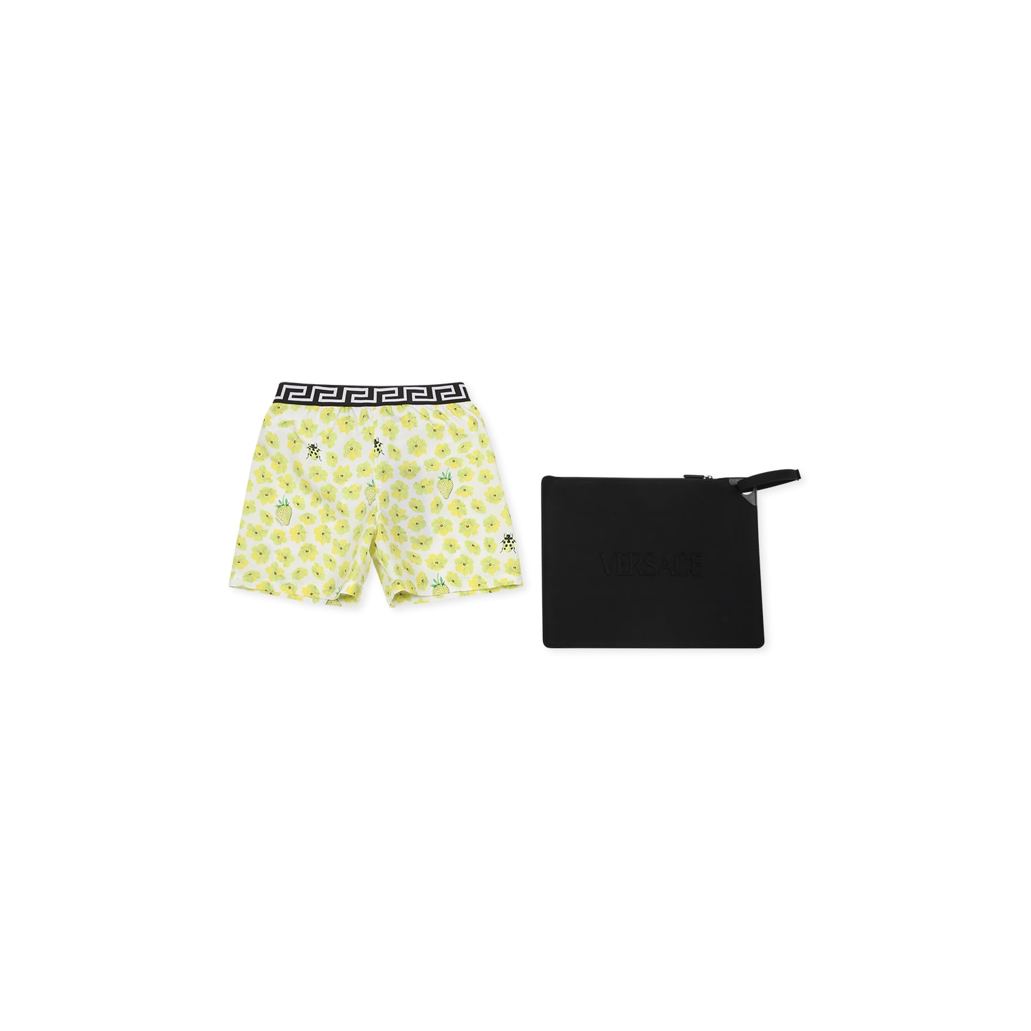 Versace Yellow Swim Shorts For Boy With Floral Print In Yellow
