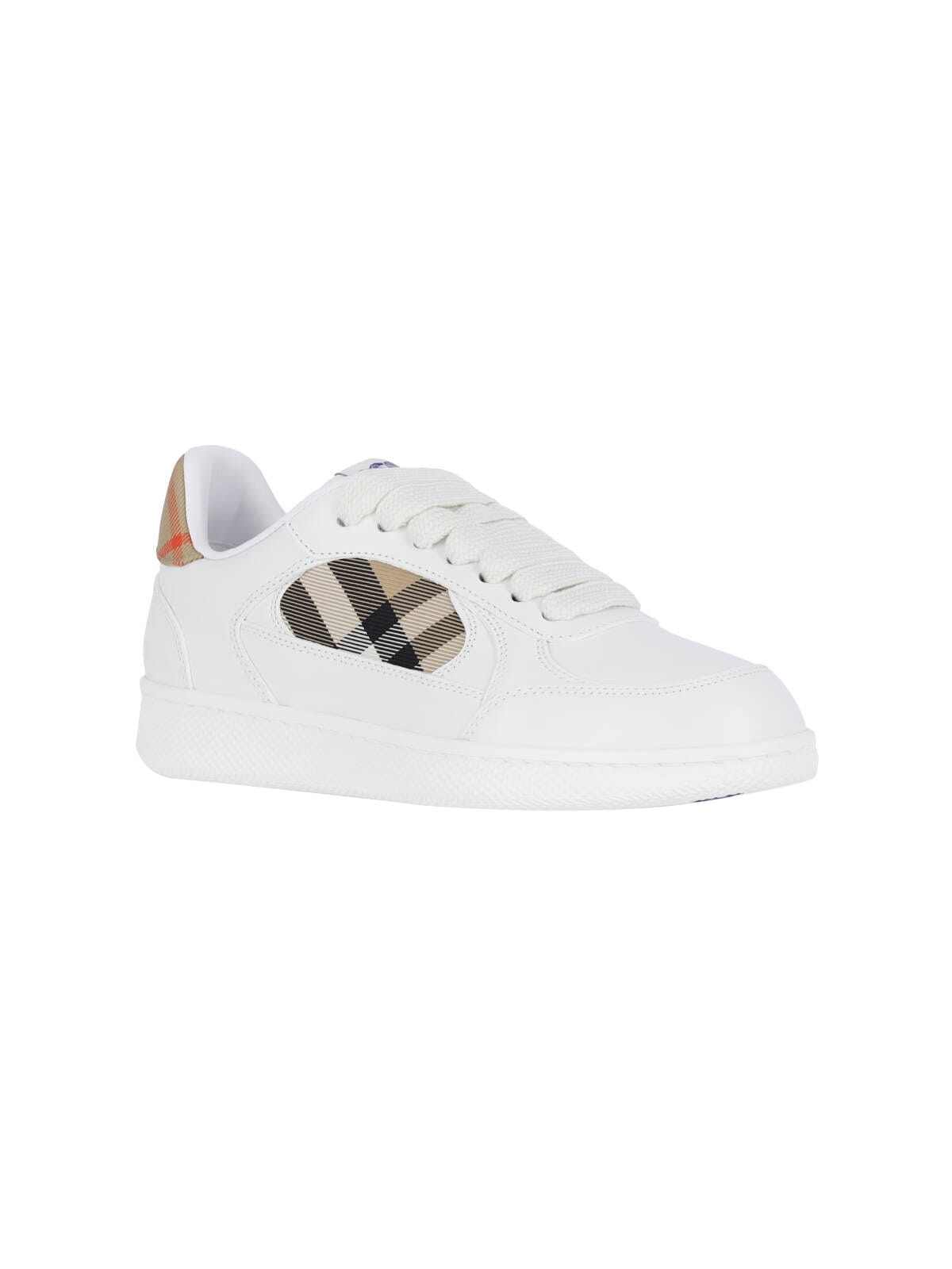 Burberry White Leather Sneaker Terrace And Check In Sand