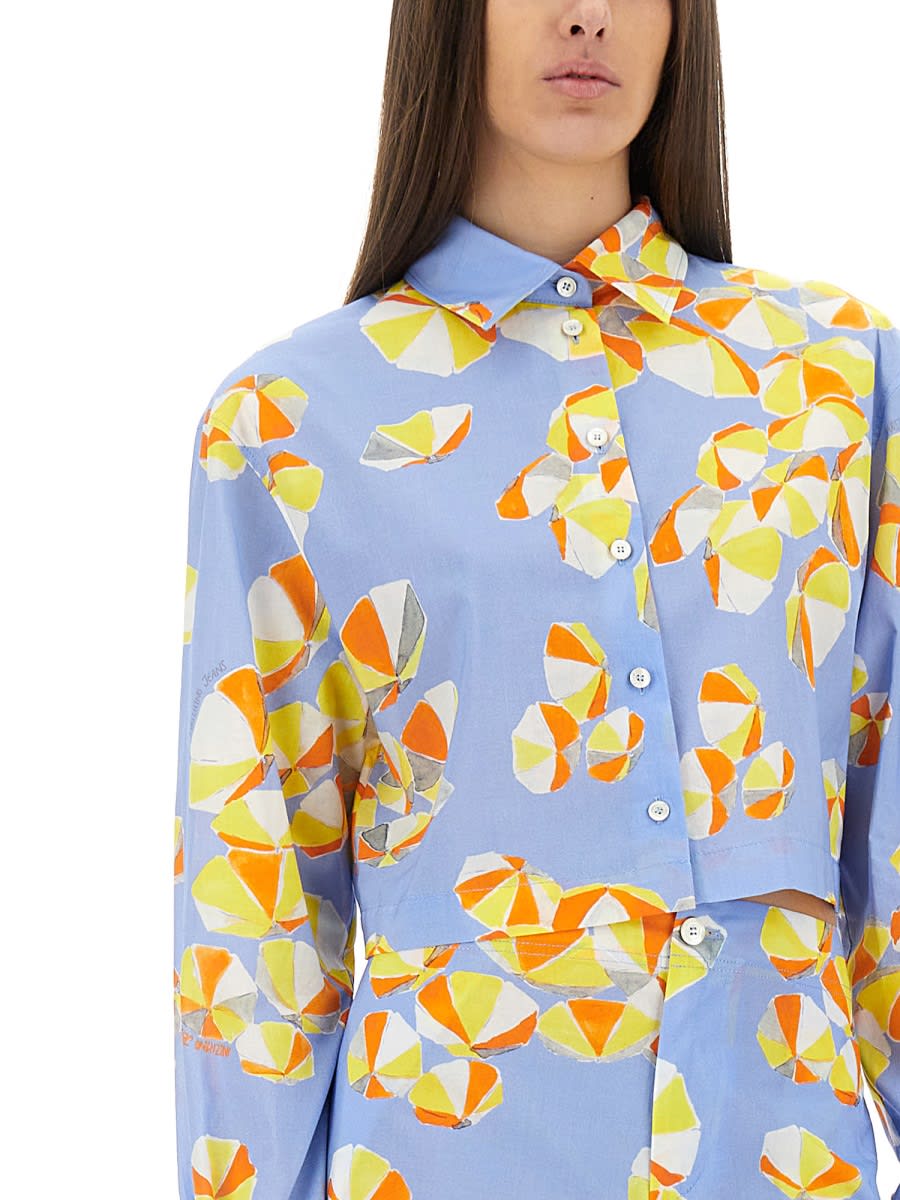 Shop M05ch1n0 Jeans Cropped Shirt In Baby Blue
